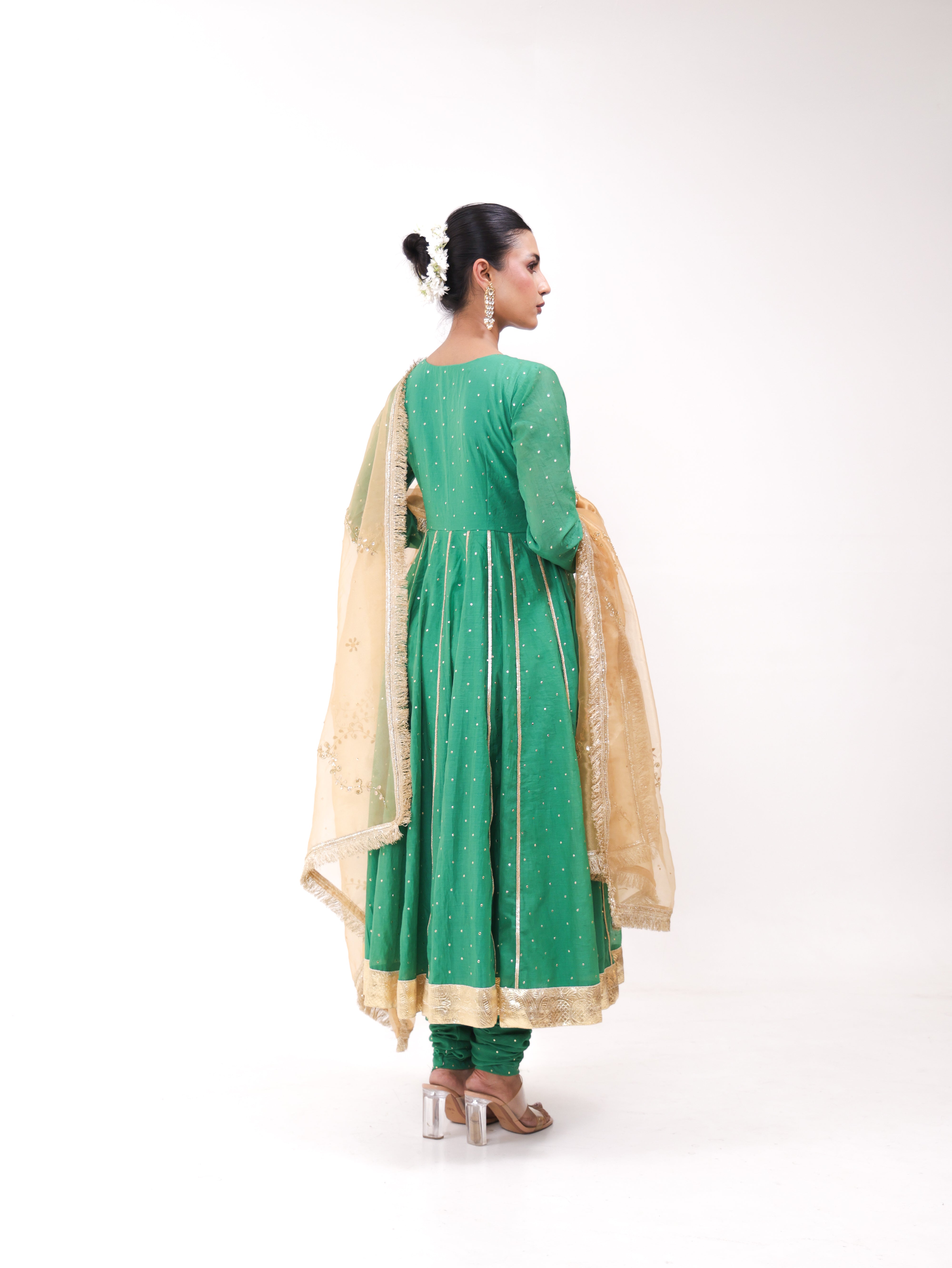 Falak Green Mukesh Anarkali set