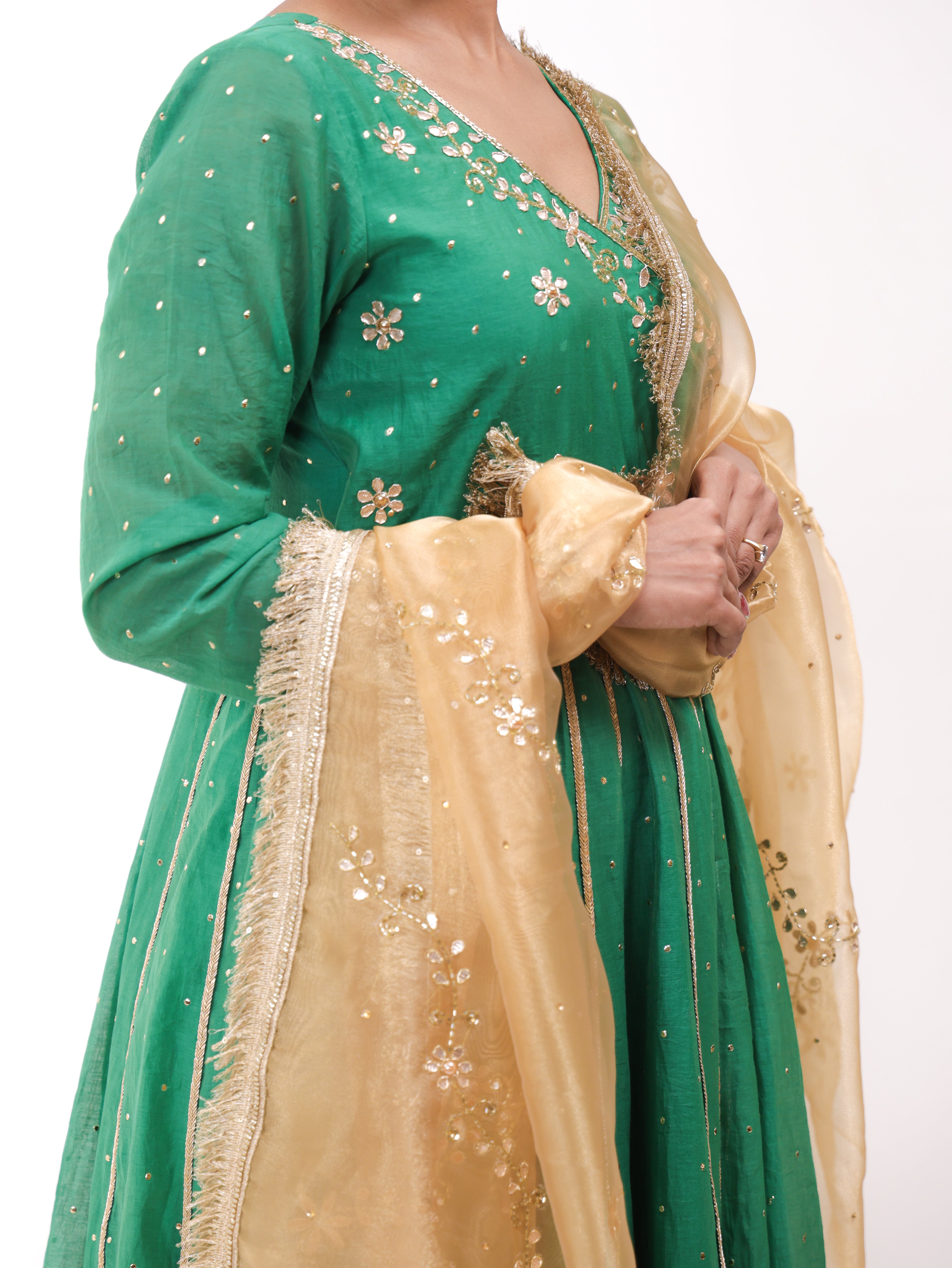 Falak Green Mukesh Anarkali set