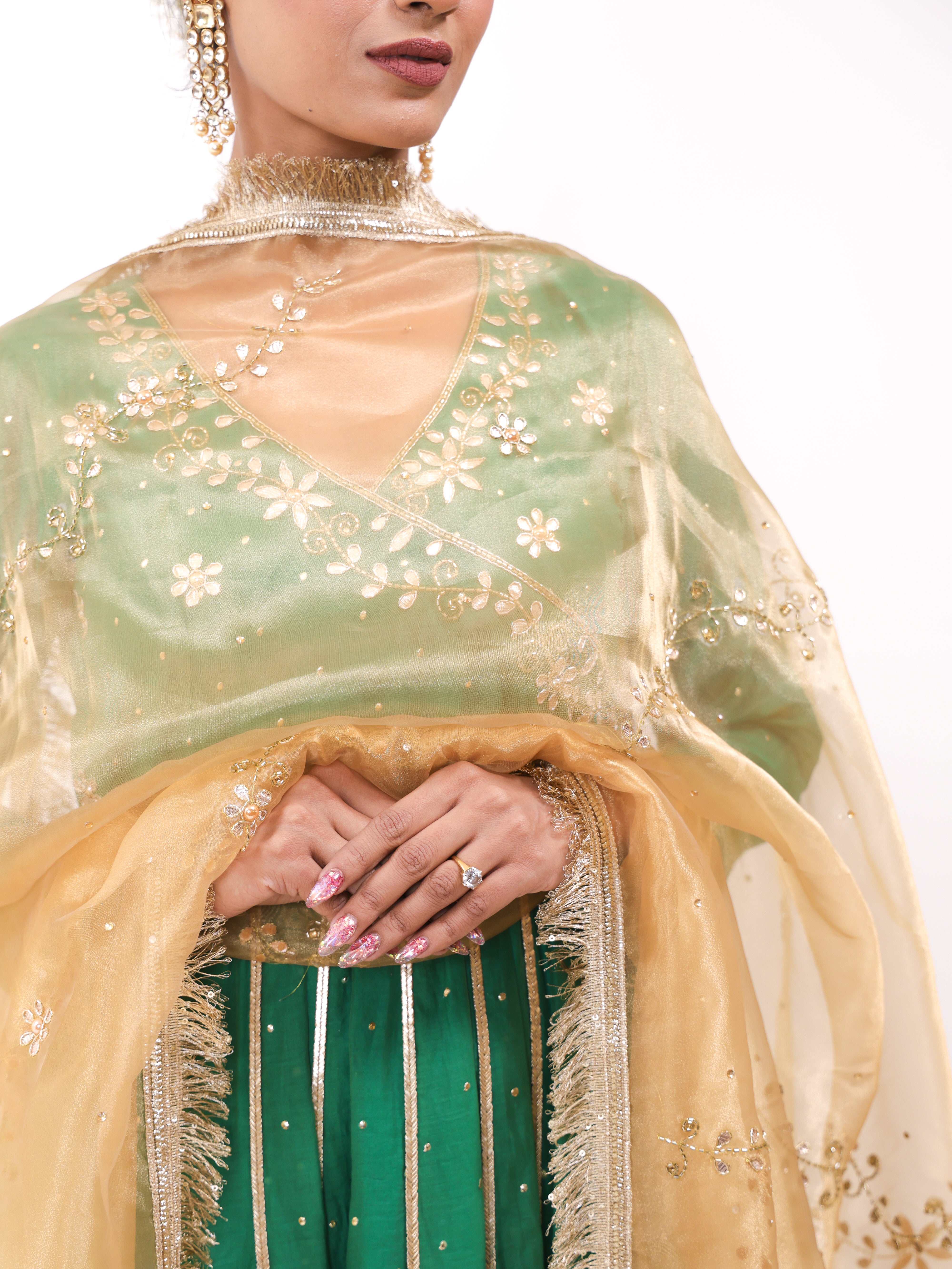 Falak Green Mukesh Anarkali set