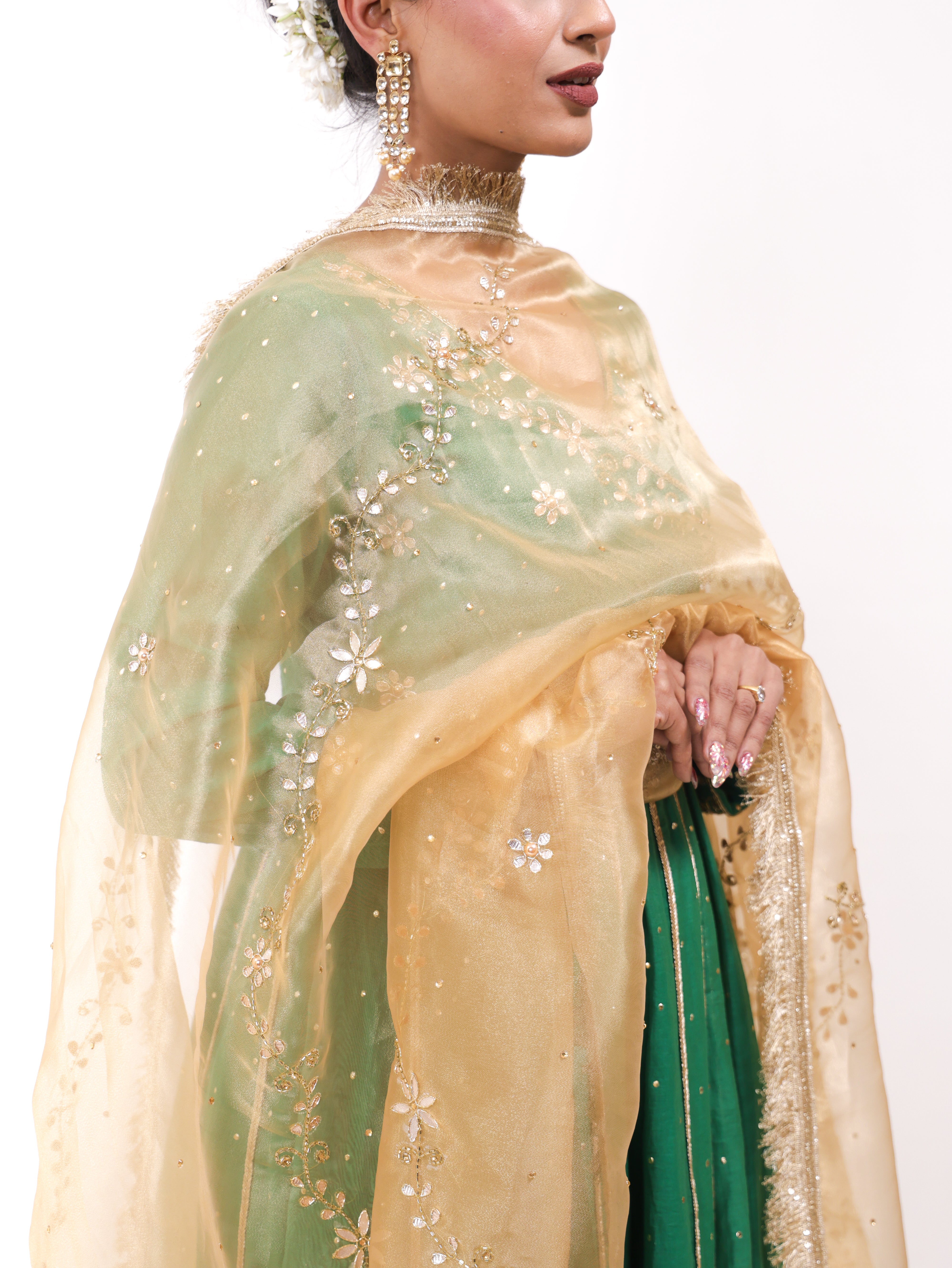 Falak Green Mukesh Anarkali set