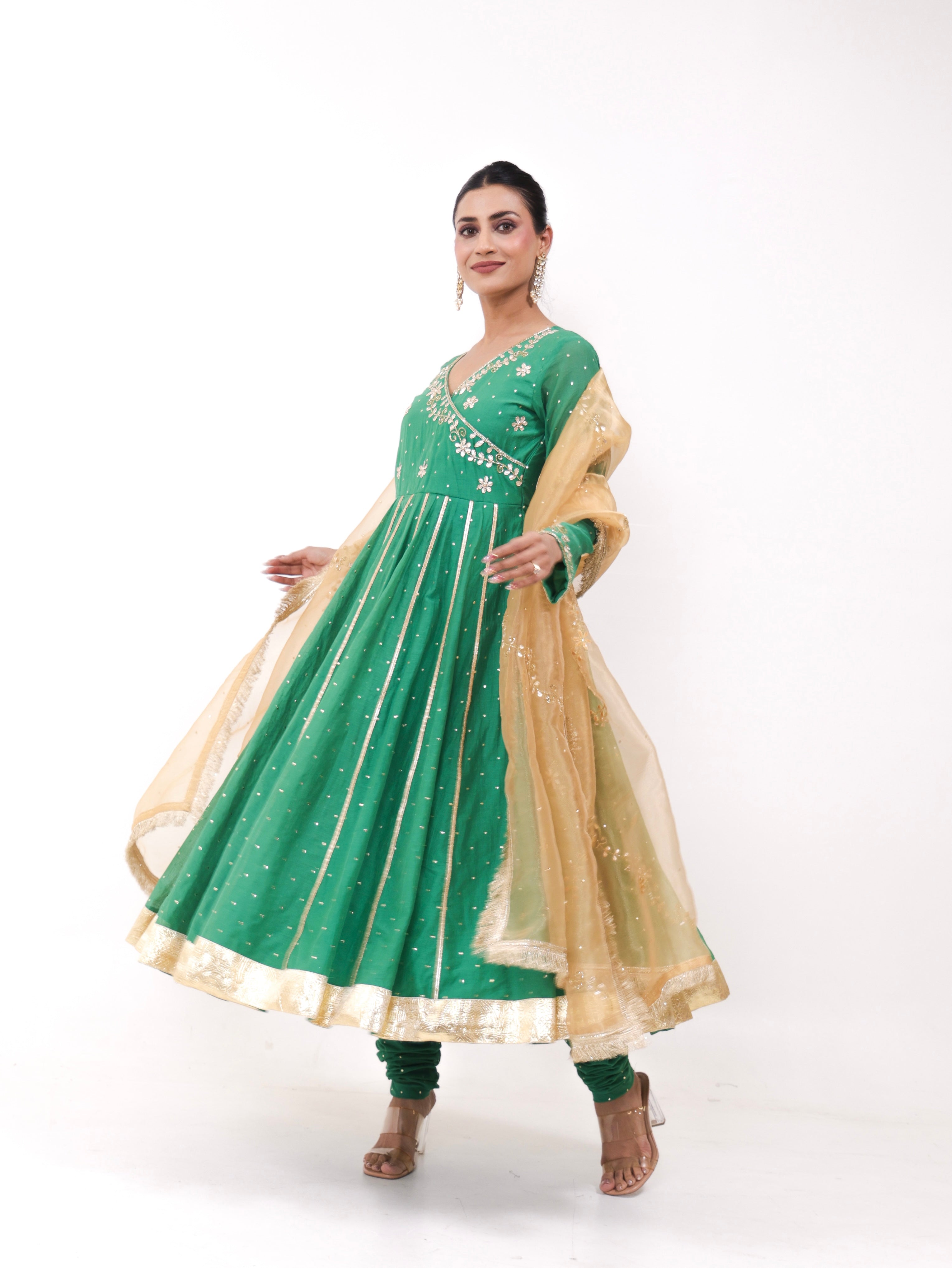 Falak Green Mukesh Anarkali set