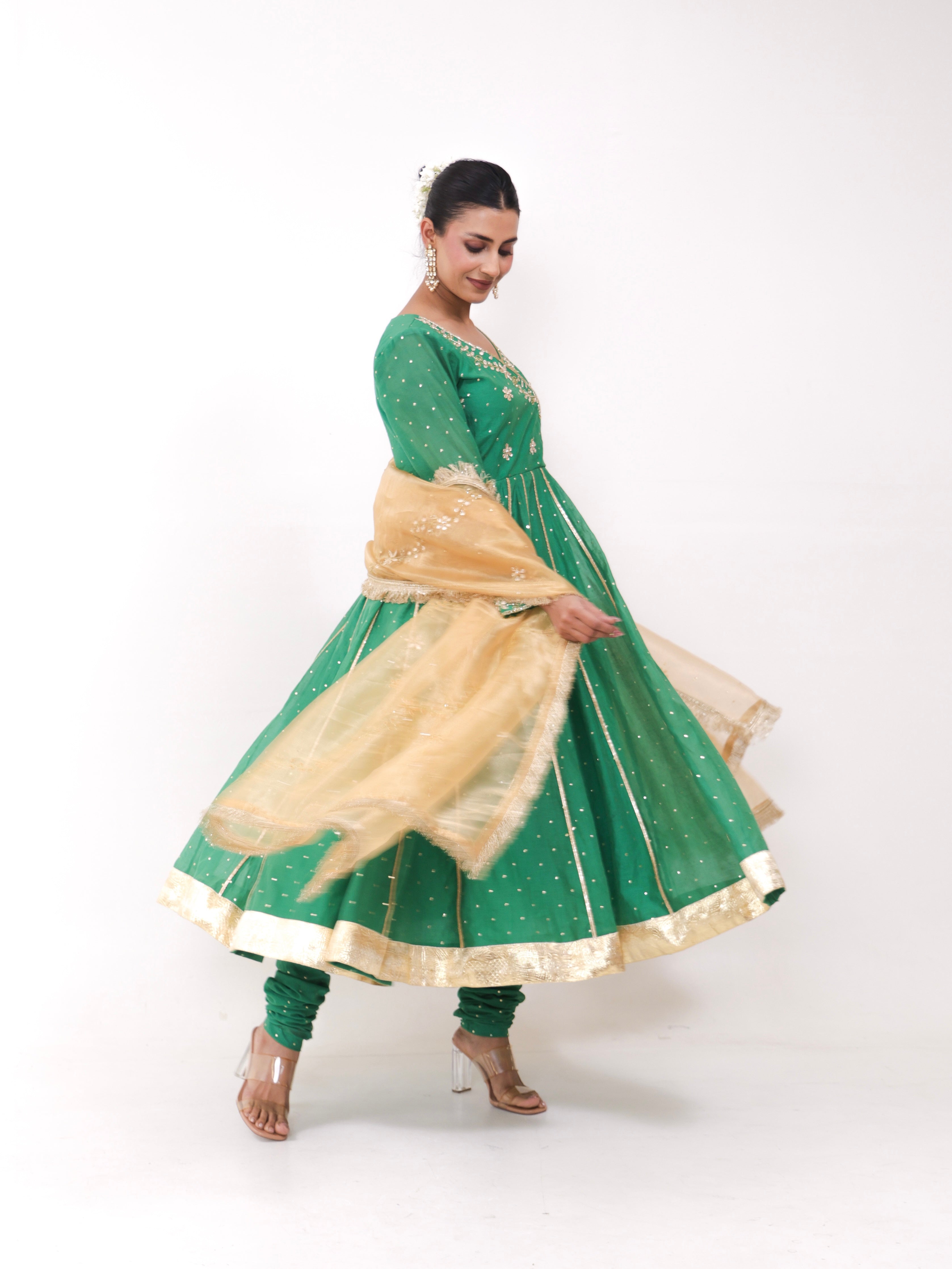 Falak Green Mukesh Anarkali set