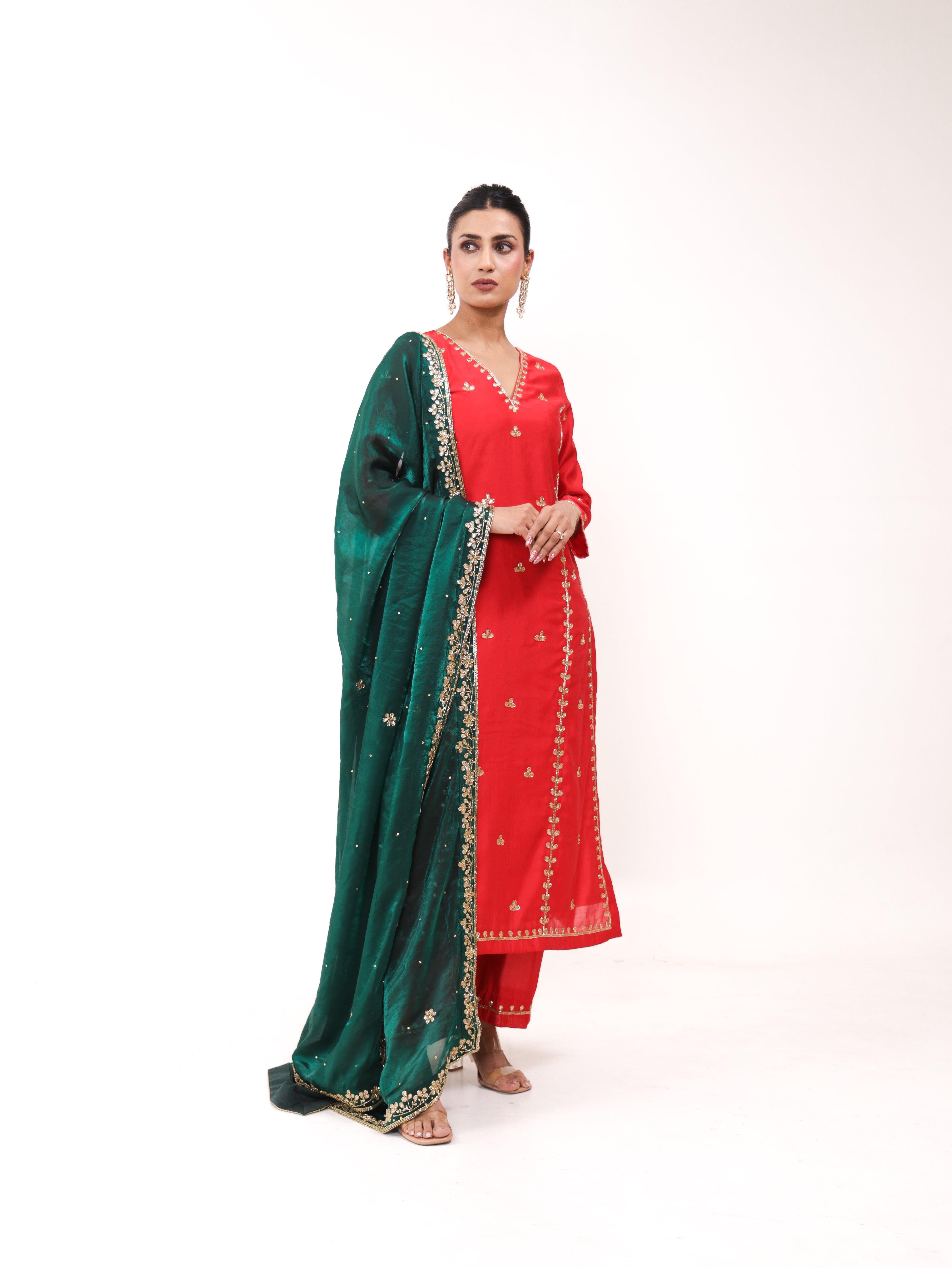 Falak Red Green Kurta Set