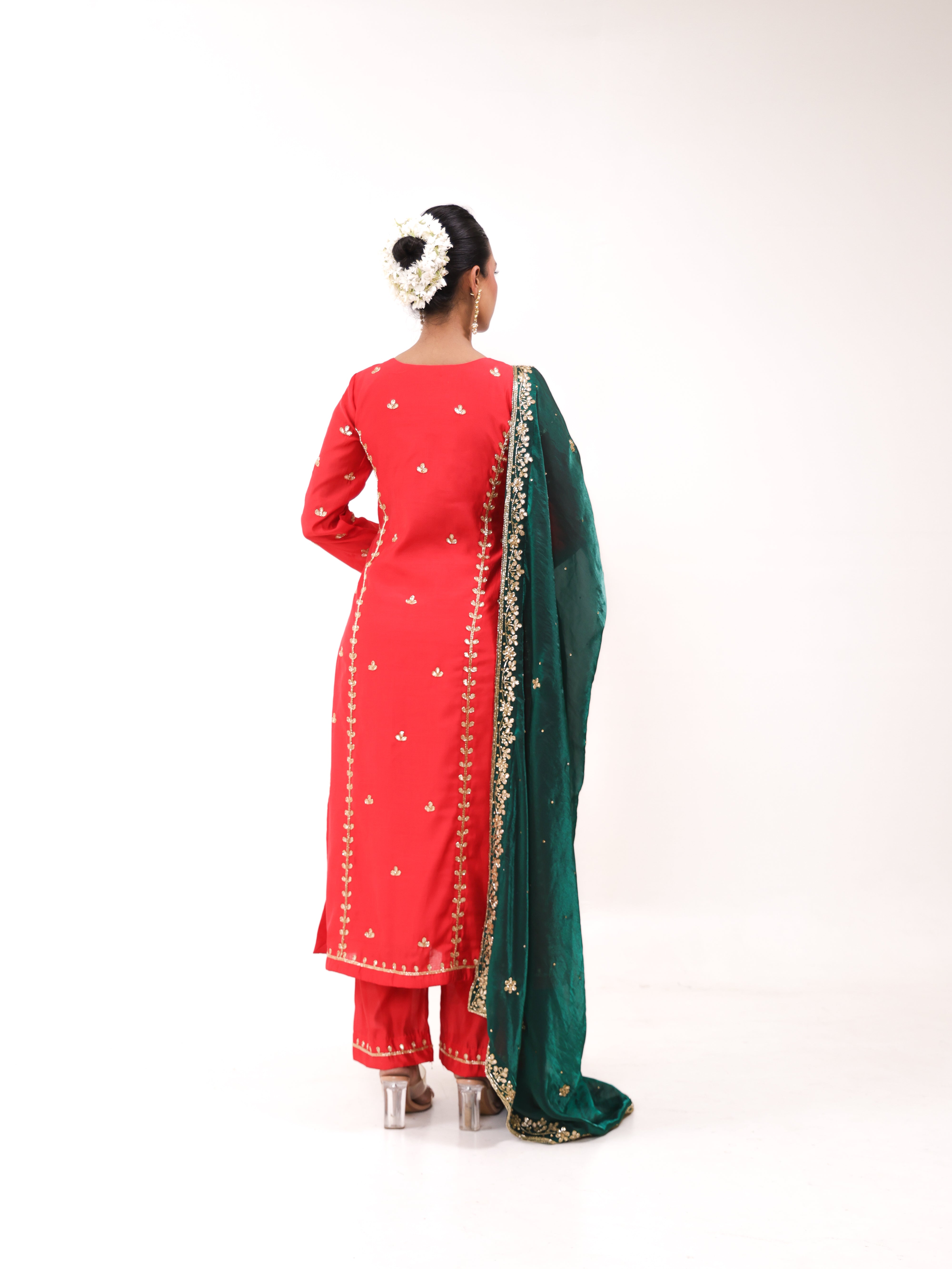 Falak Red Green Kurta Set