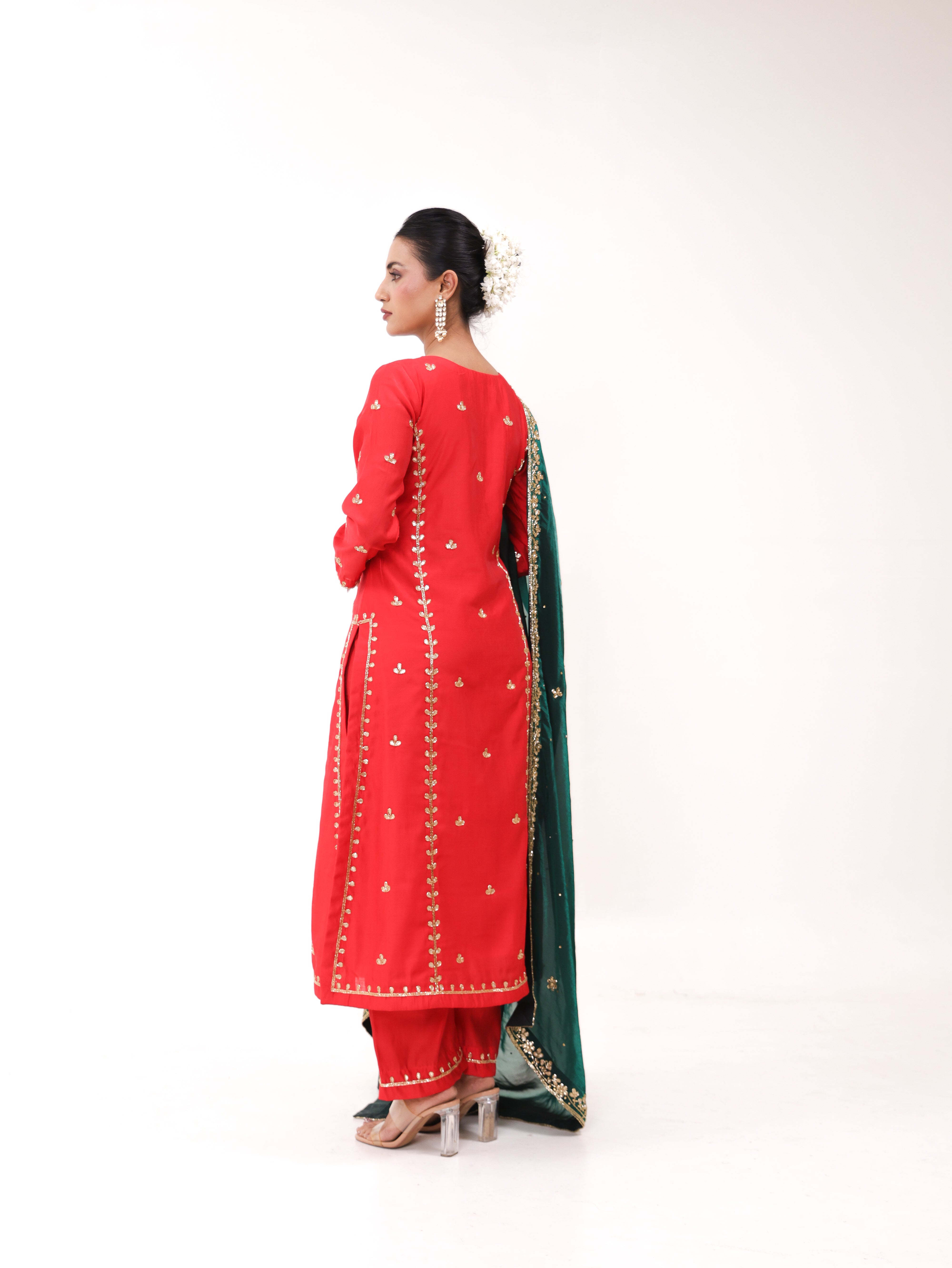 Falak Red Green Kurta Set