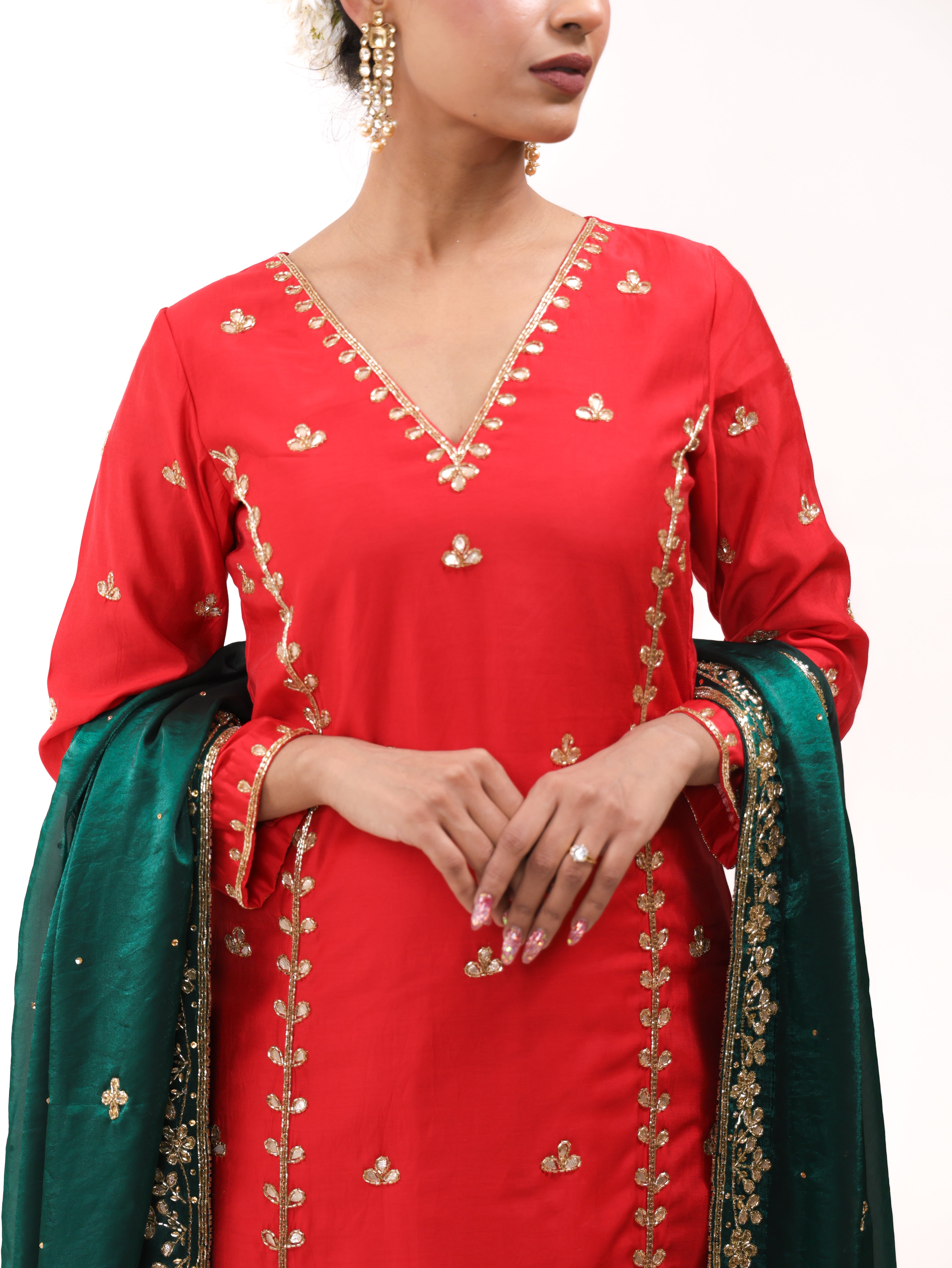 Falak Red Green Kurta Set