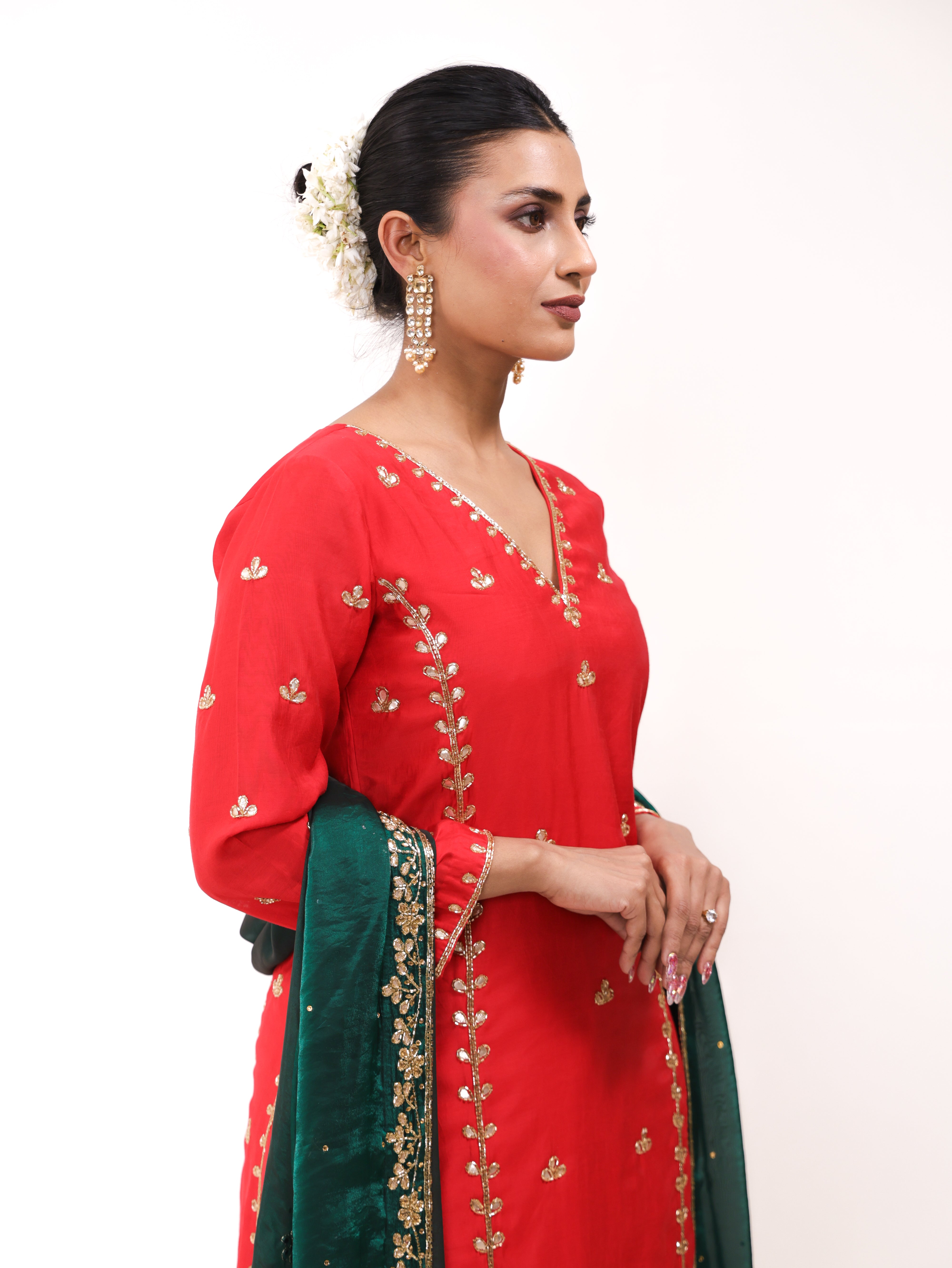 Falak Red Green Kurta Set