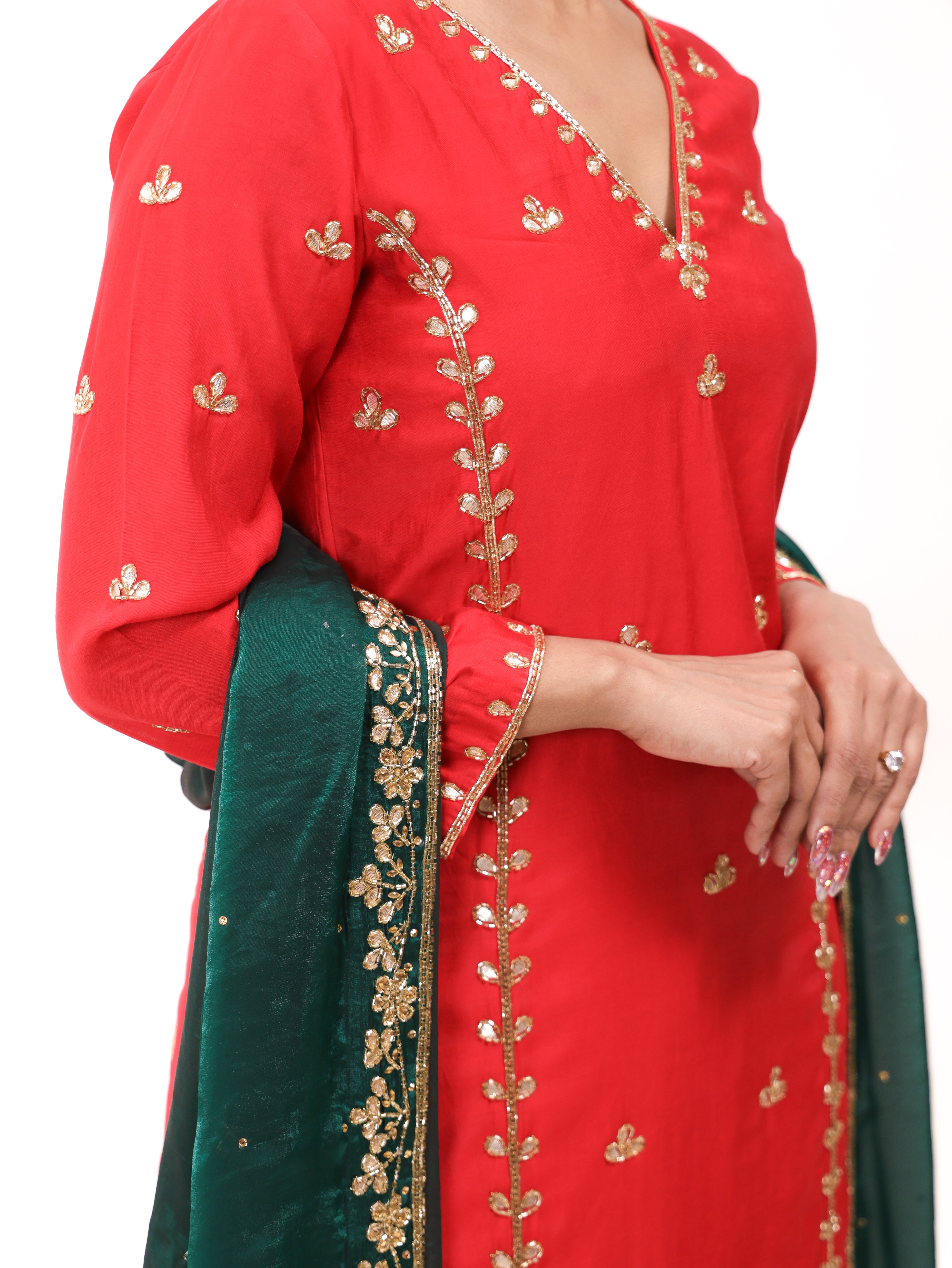 Falak Red Green Kurta Set