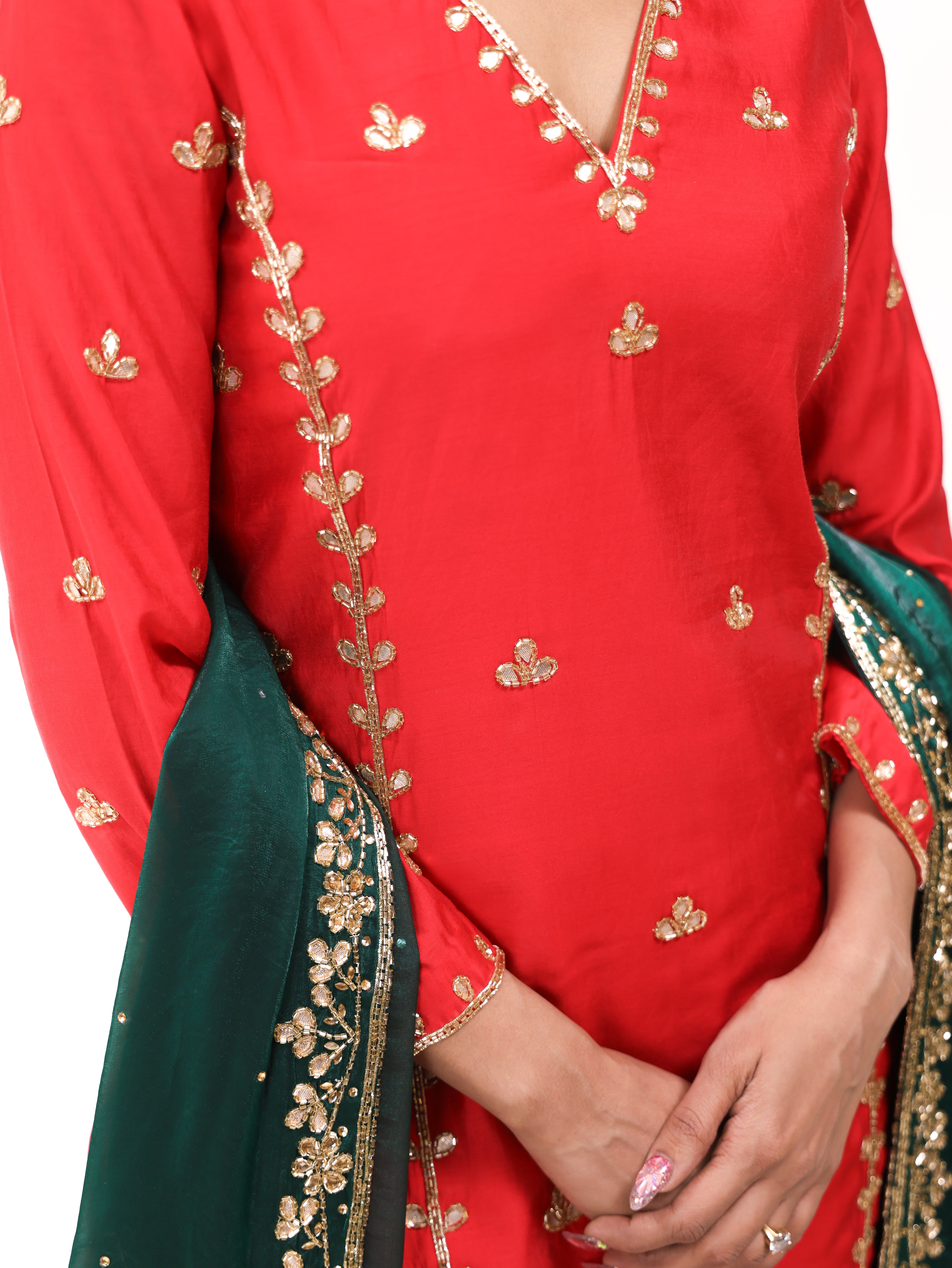 Falak Red Green Kurta Set