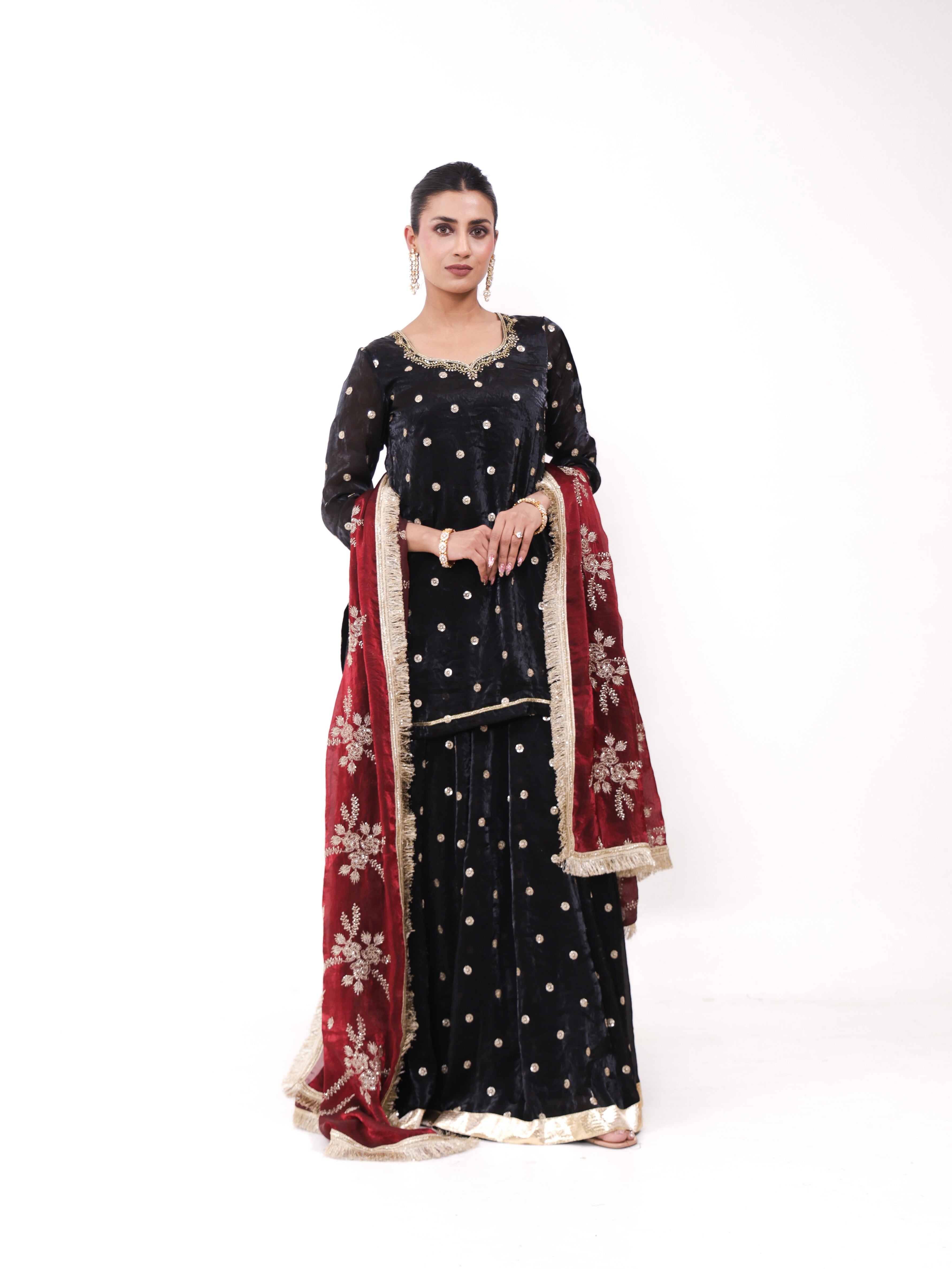 Falak Black Golden lehenga set