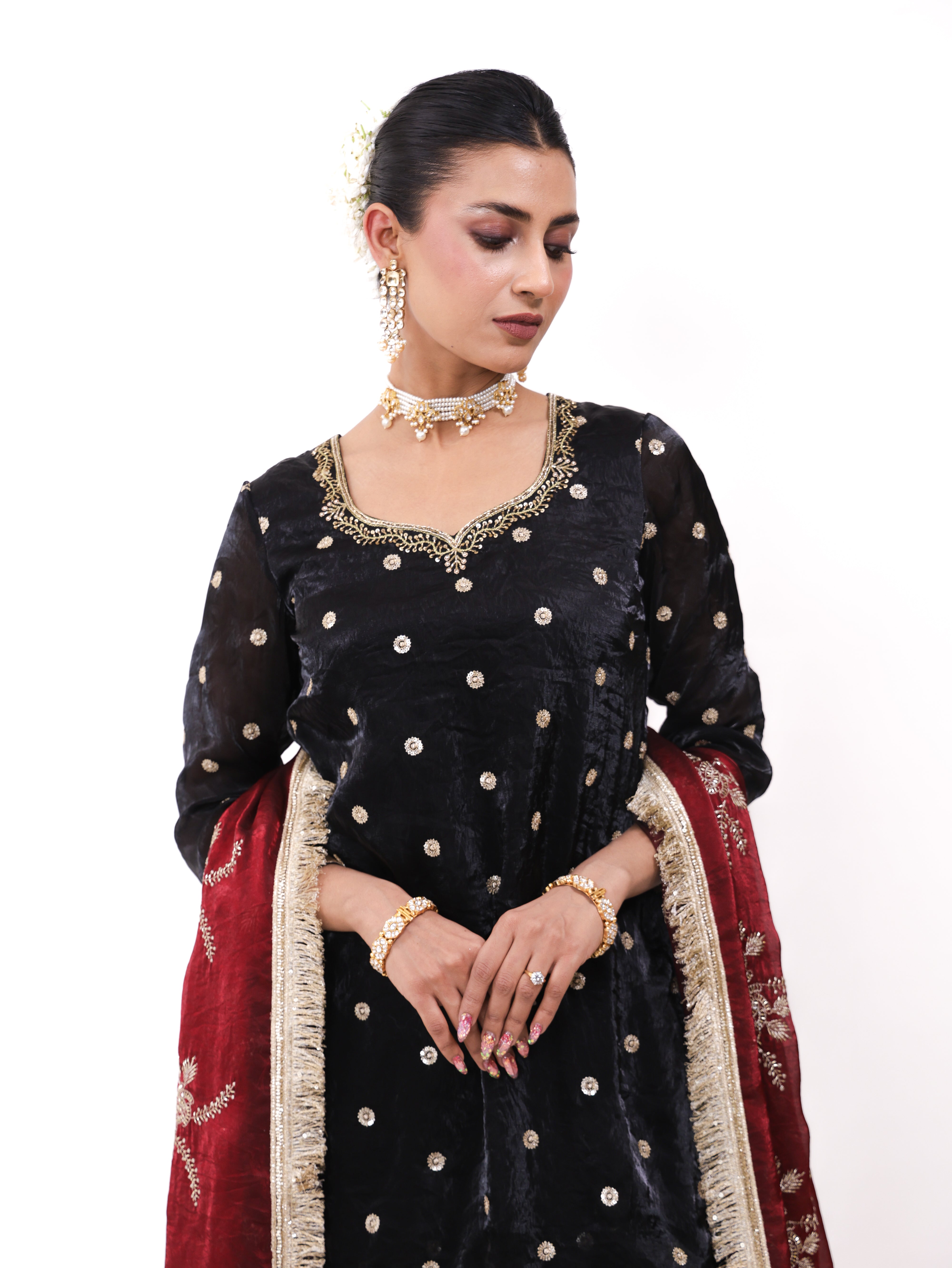 Falak Black Golden lehenga set