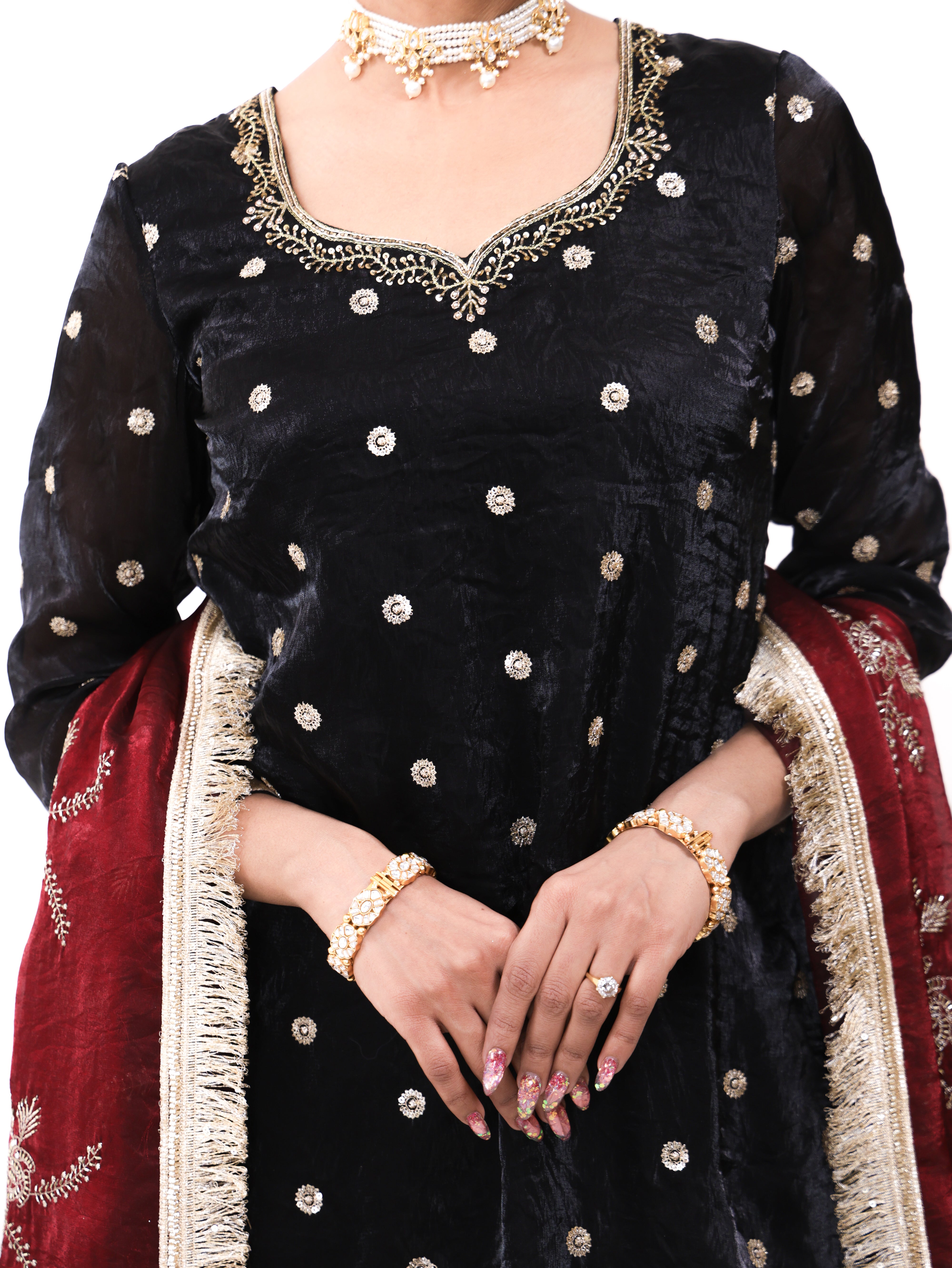 Falak Black Golden lehenga set