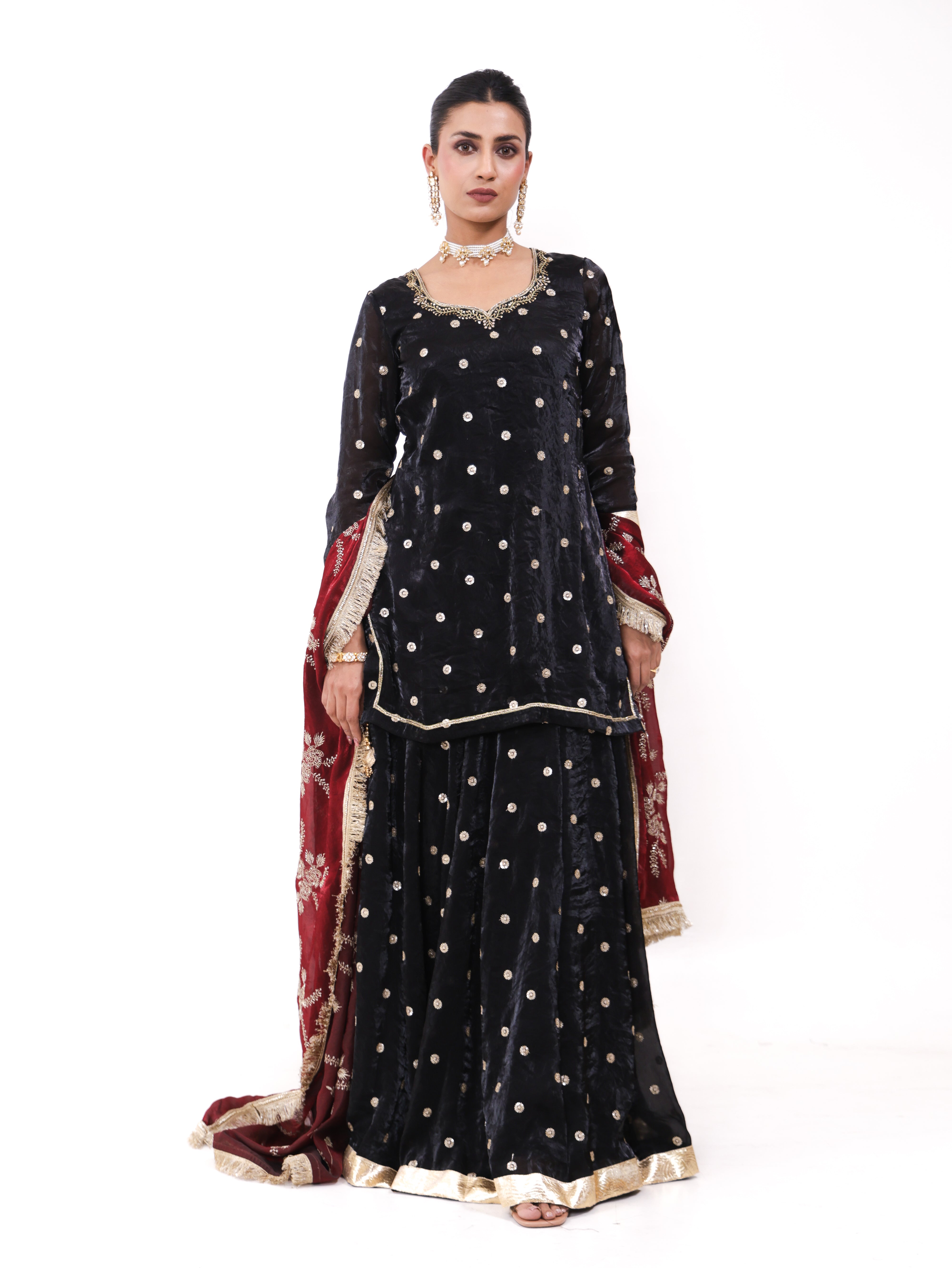 Falak Black Golden lehenga set
