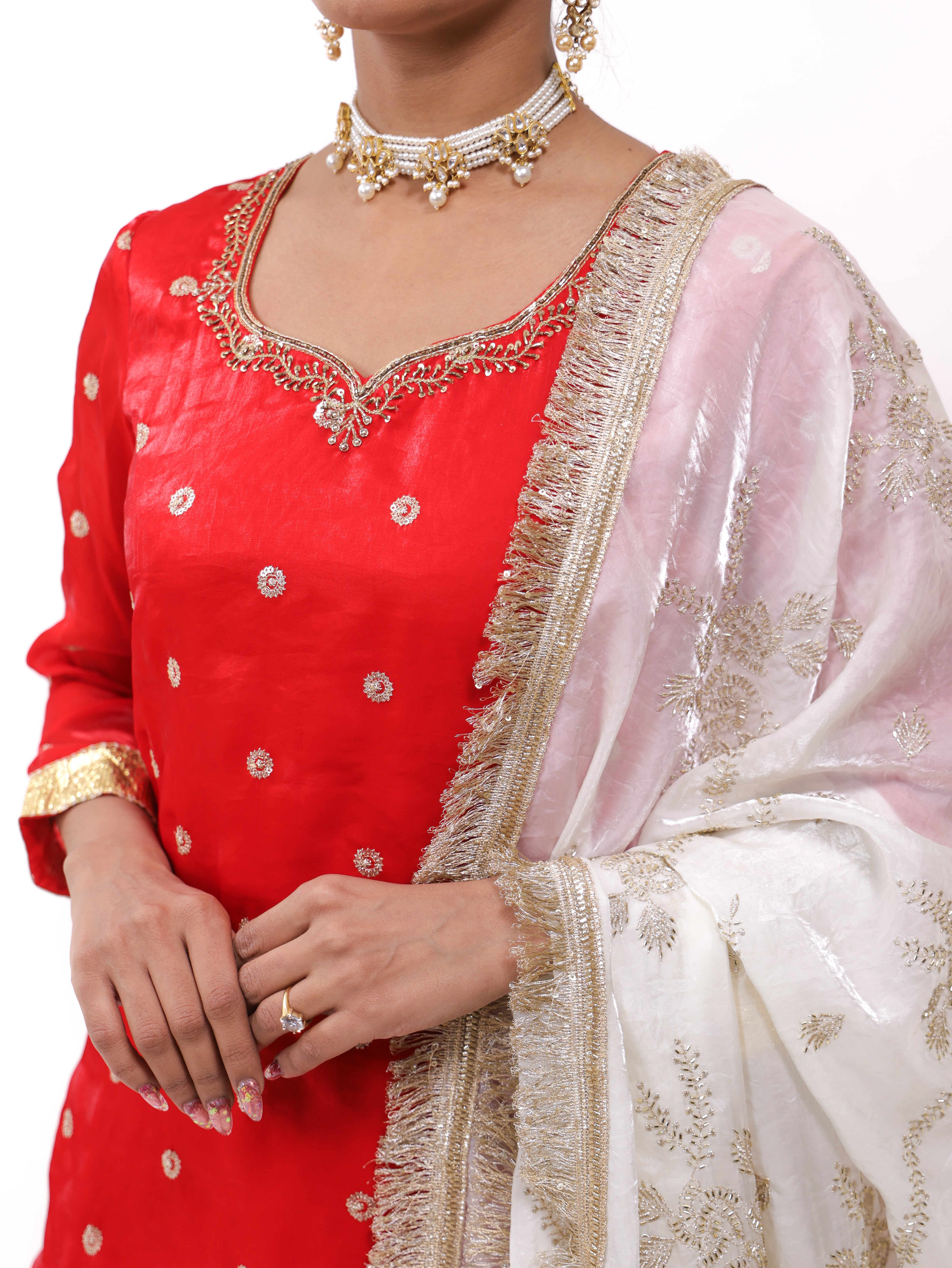 Falak Red Golden lehenga set
