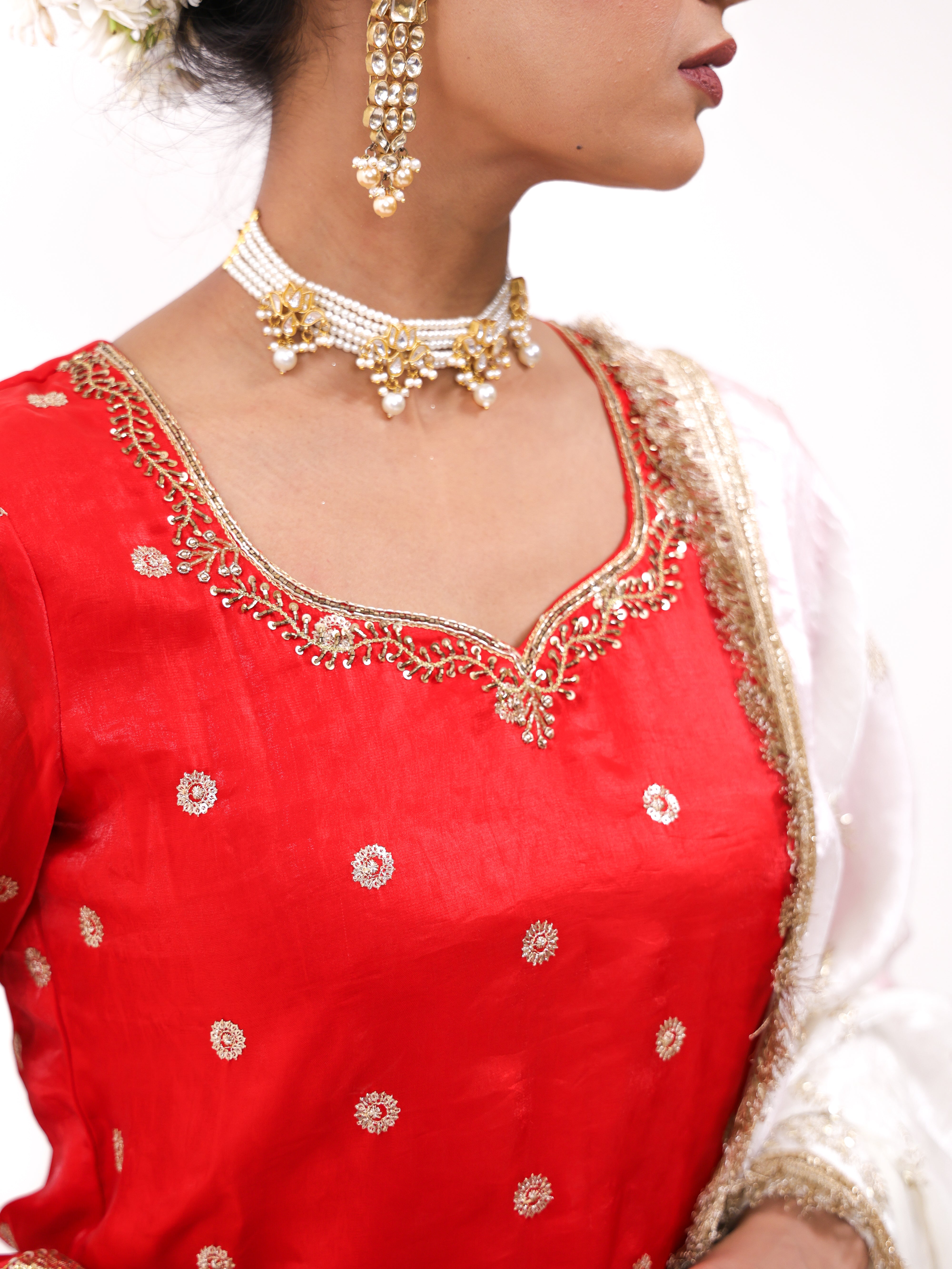 Falak Red Golden lehenga set