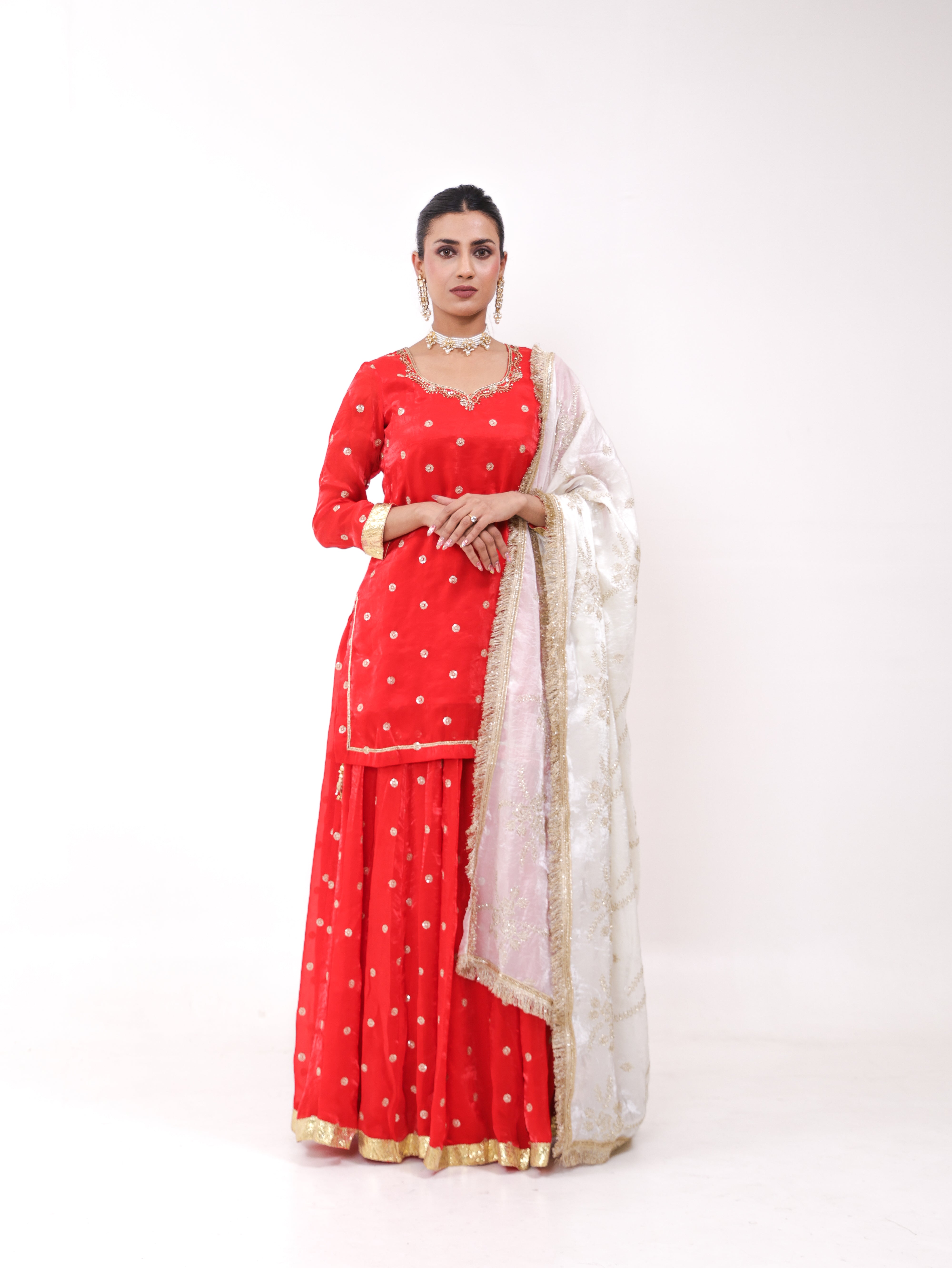 Falak Red Golden lehenga set