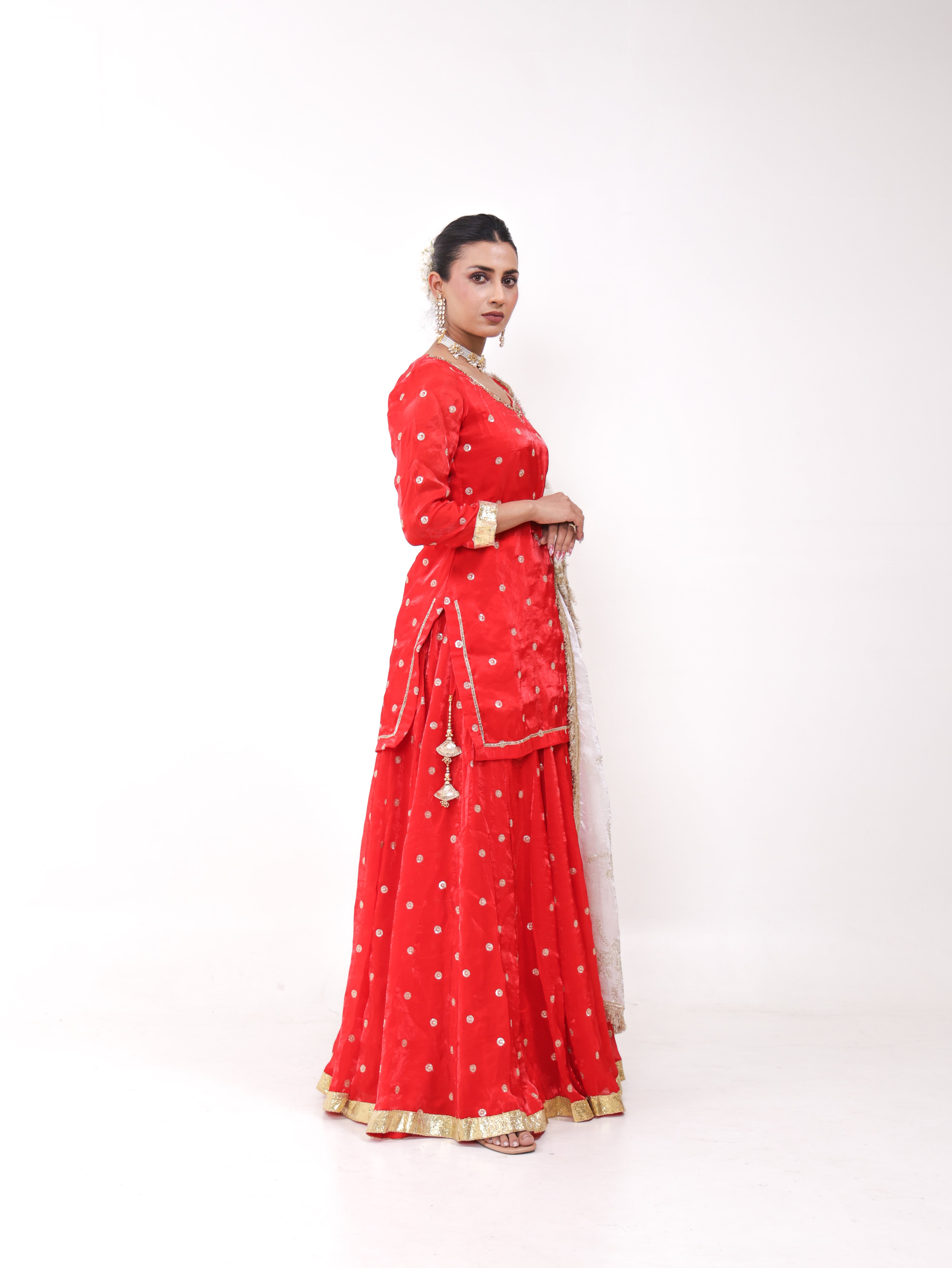 Falak Red Golden lehenga set