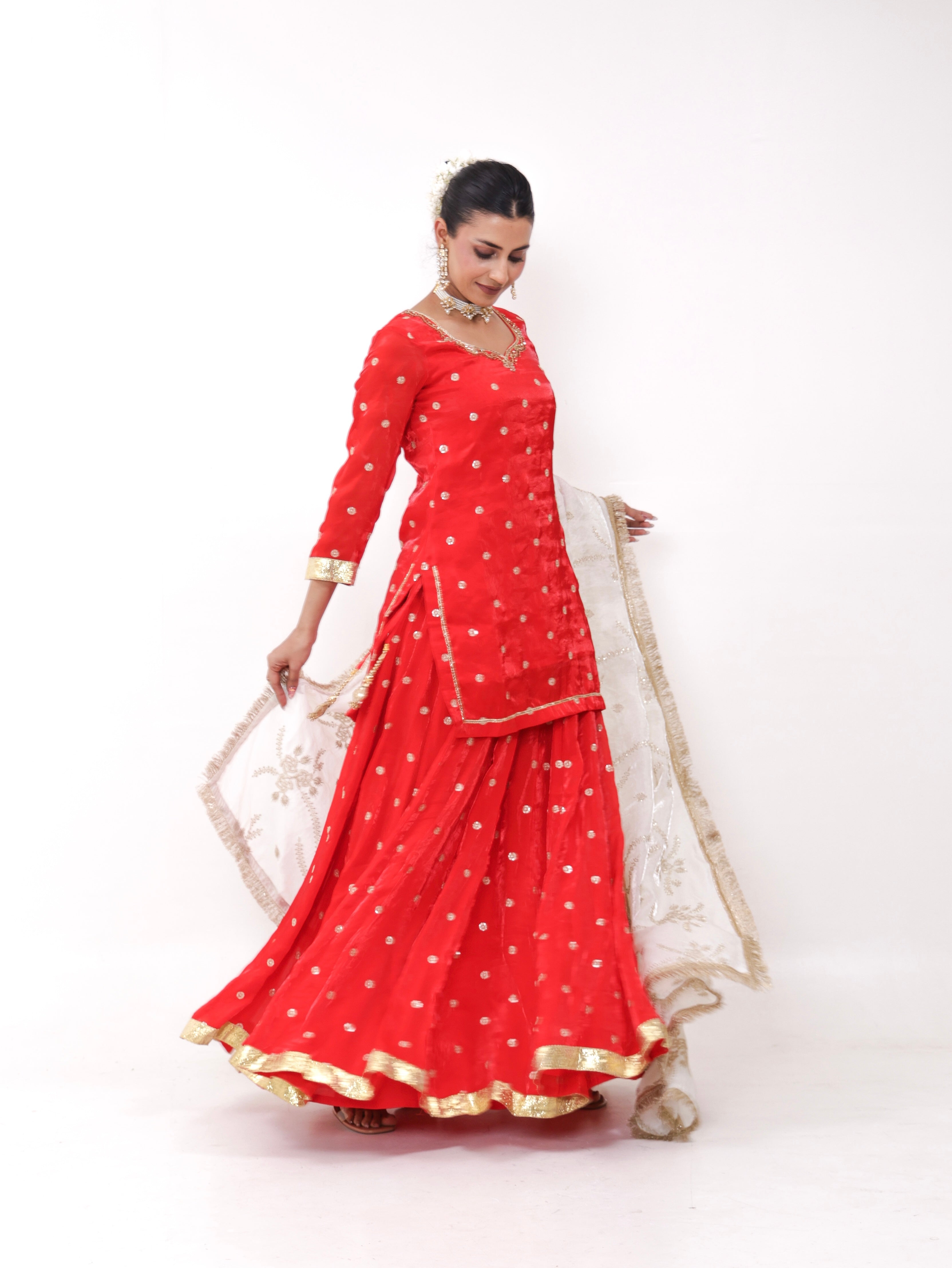 Falak Red Golden lehenga set