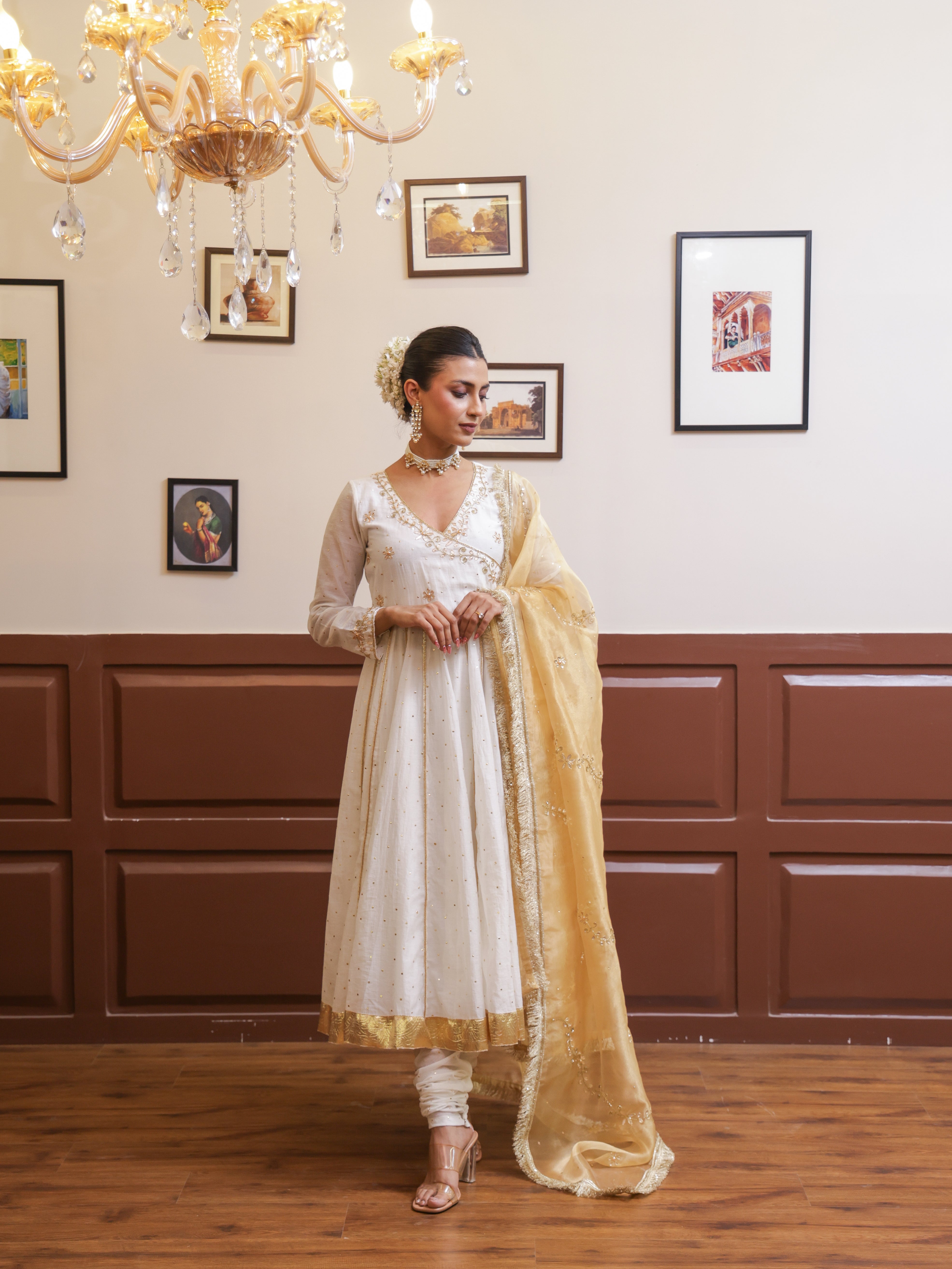 Falak White Mukesh Anarkali set