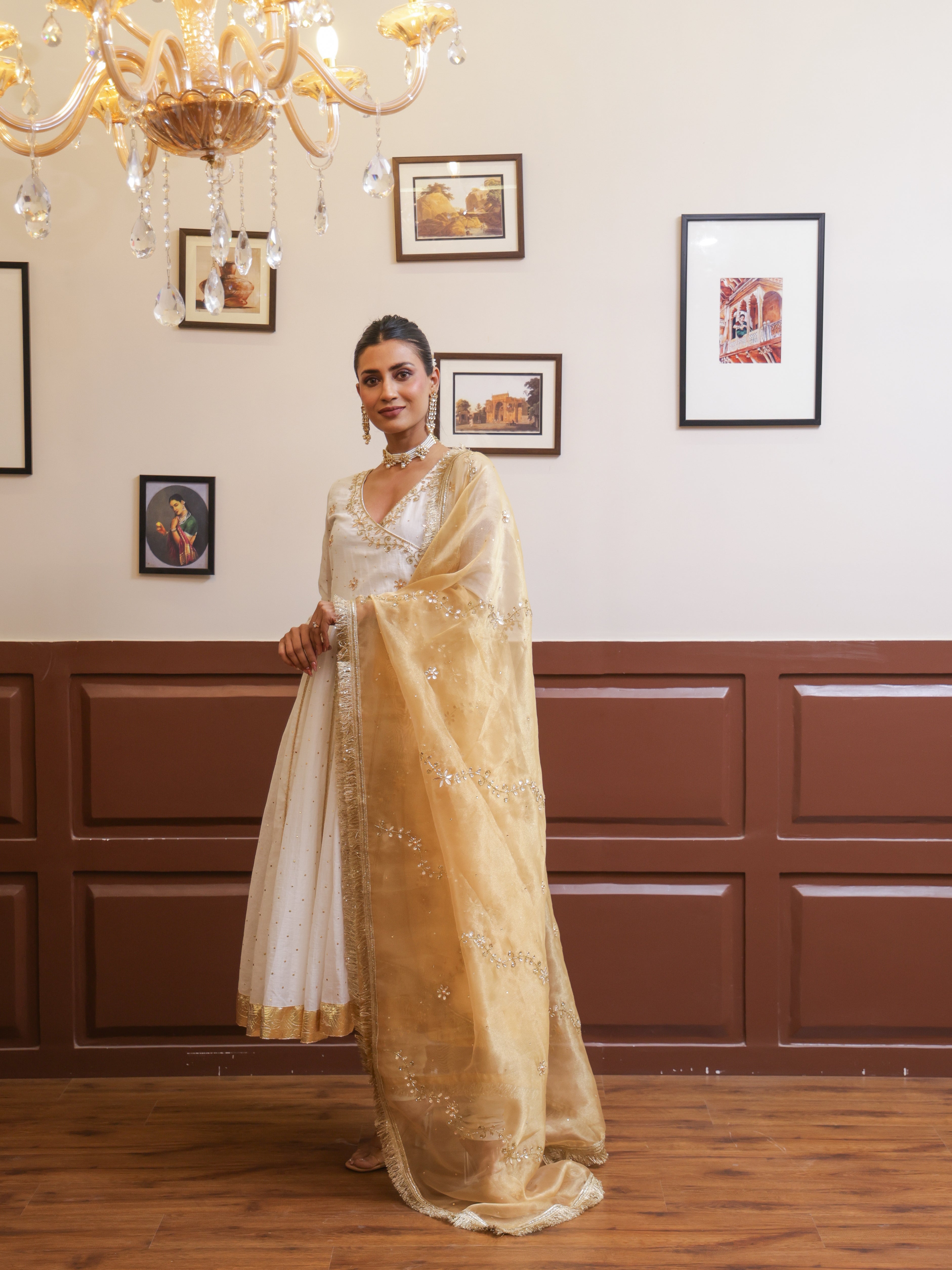 Falak White Mukesh Anarkali set