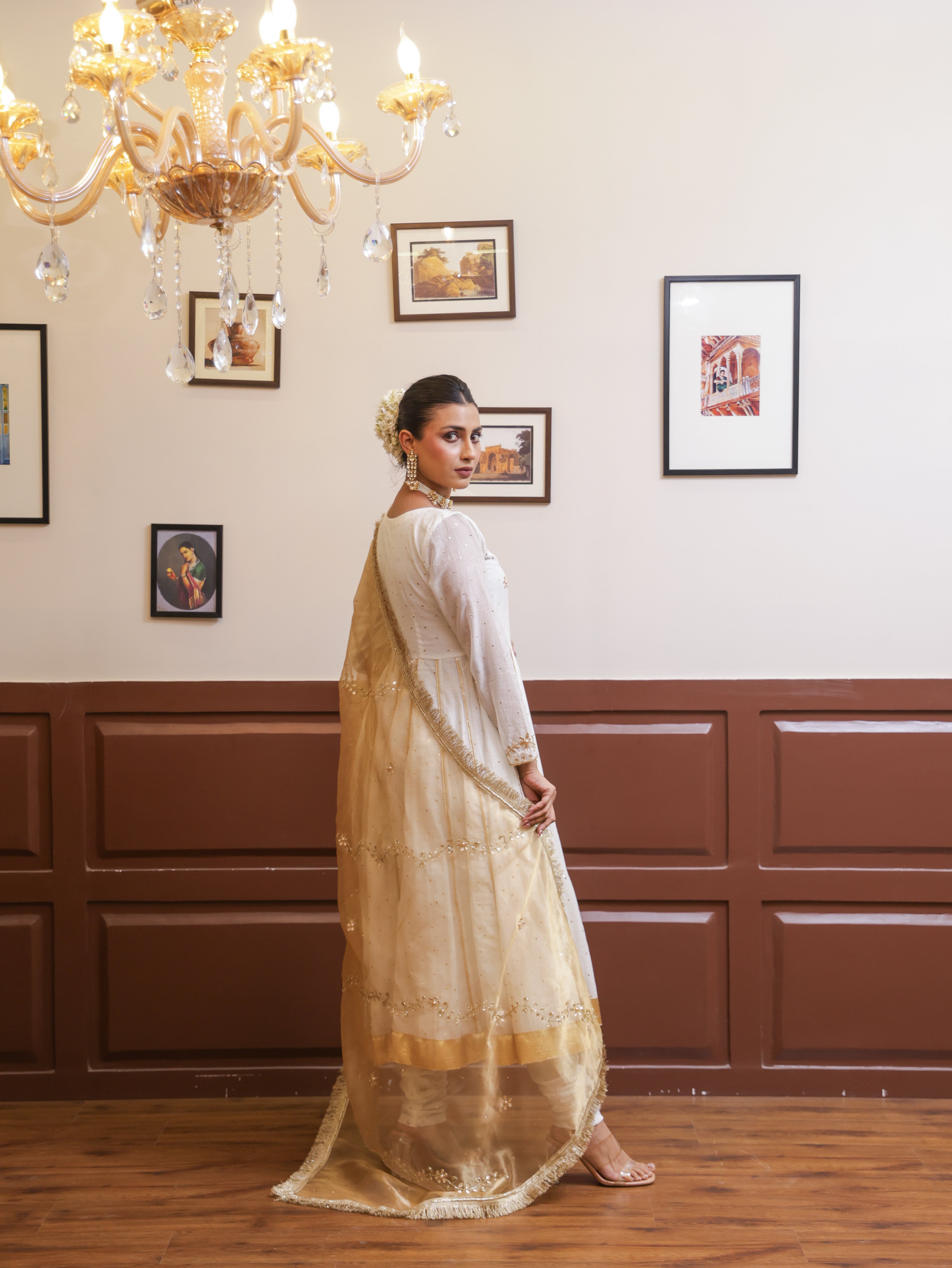 Falak White Mukesh Anarkali set