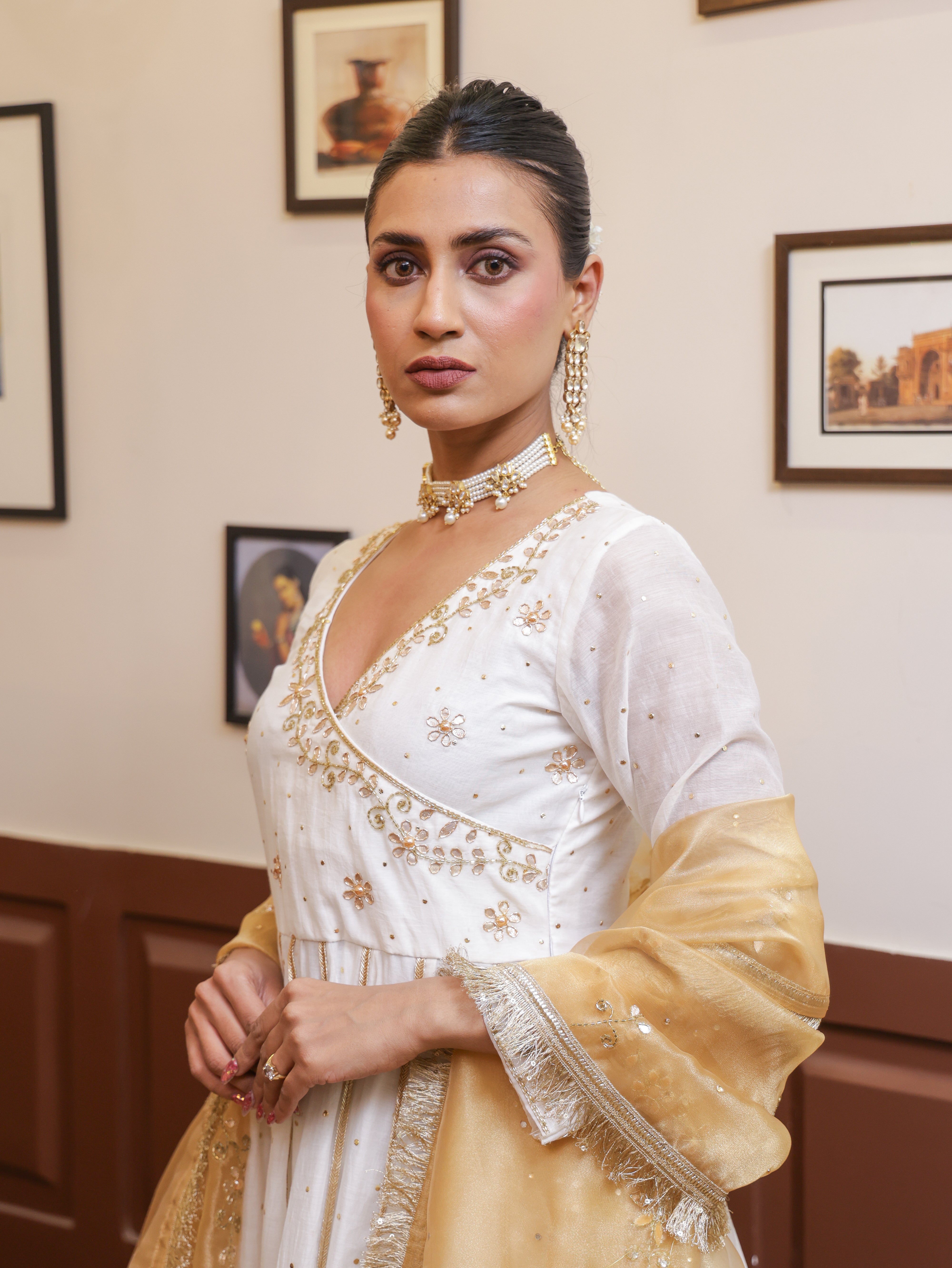 Falak White Mukesh Anarkali set