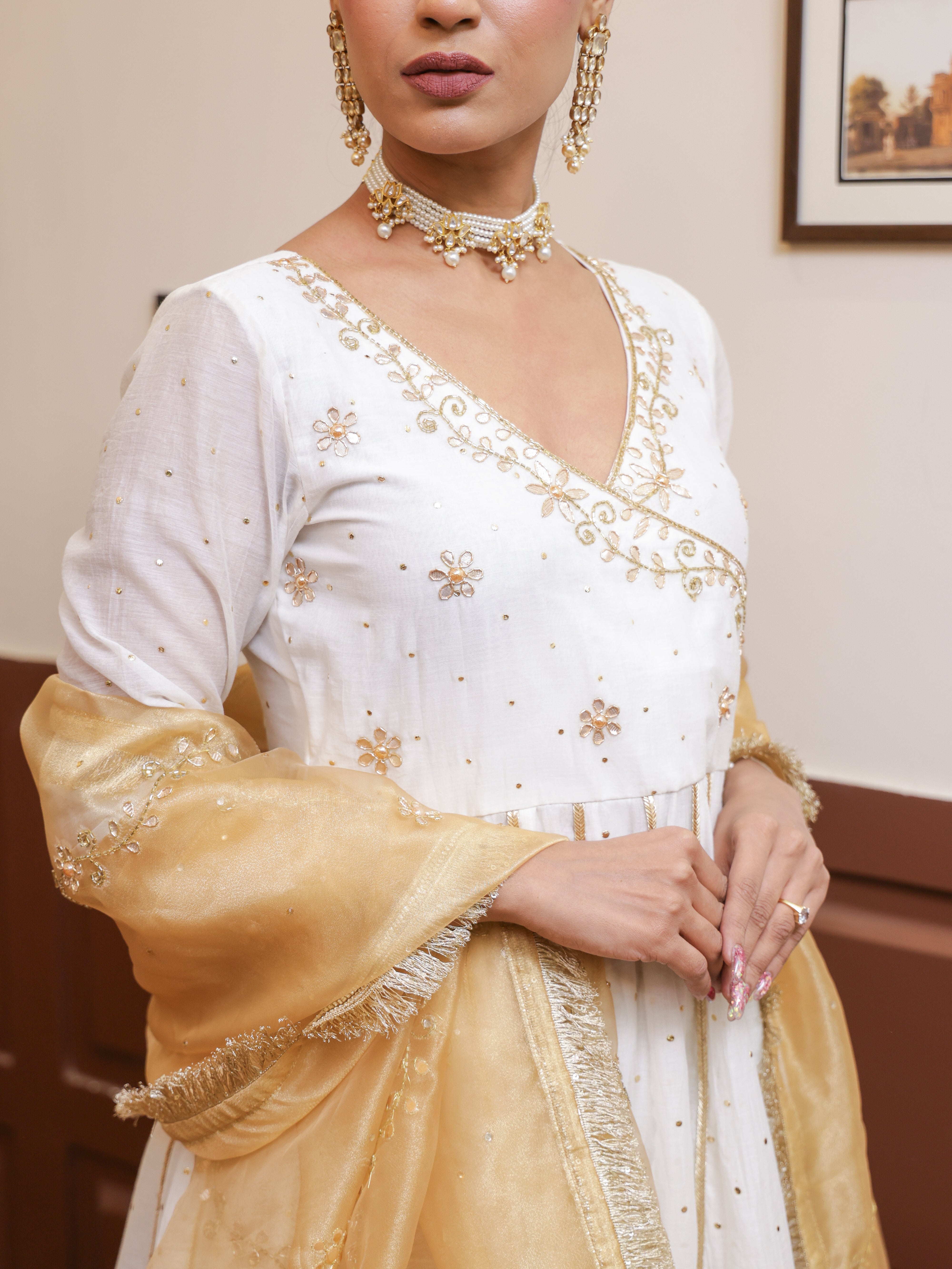 Falak White Mukesh Anarkali set