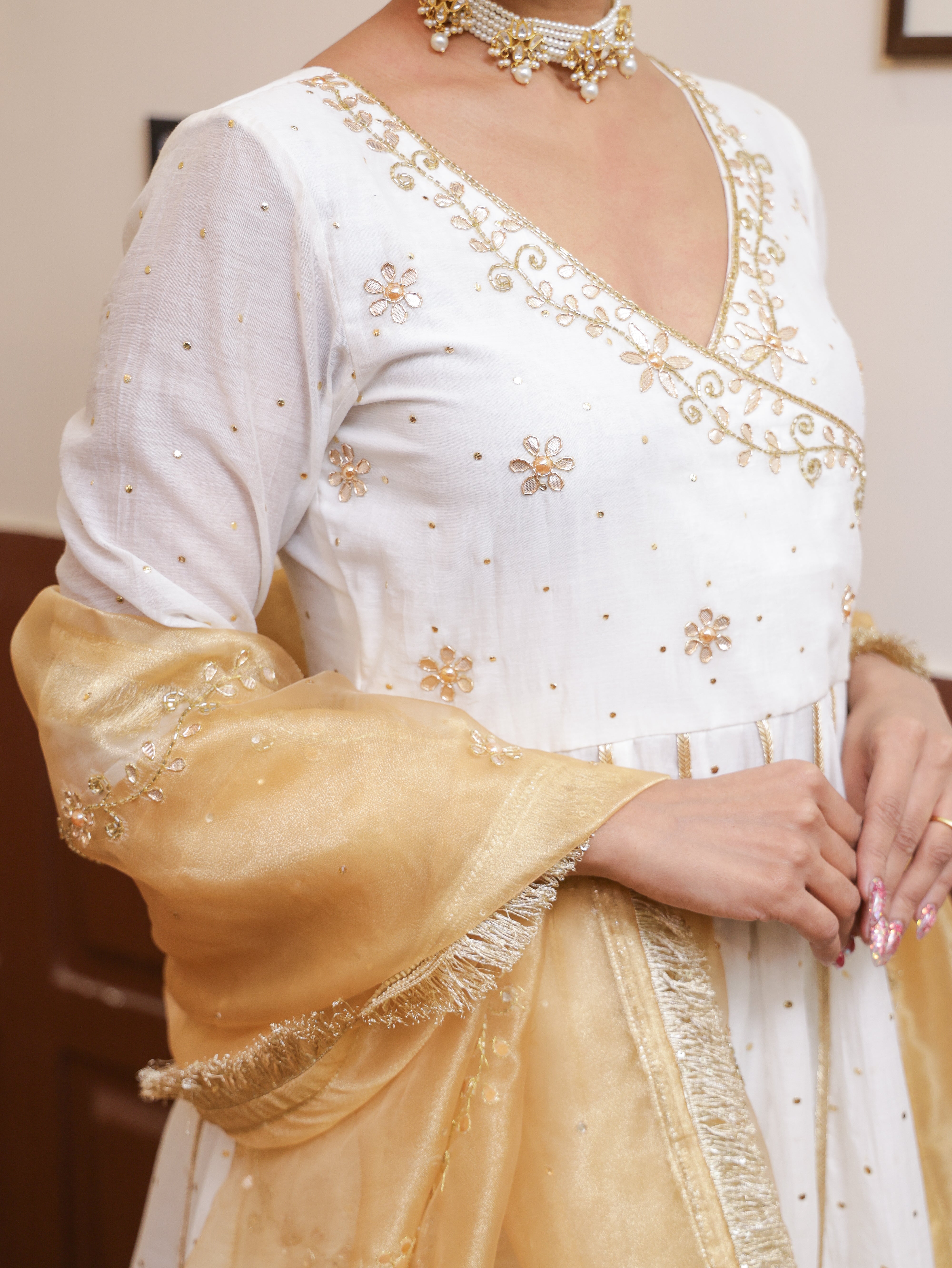 Falak White Mukesh Anarkali set