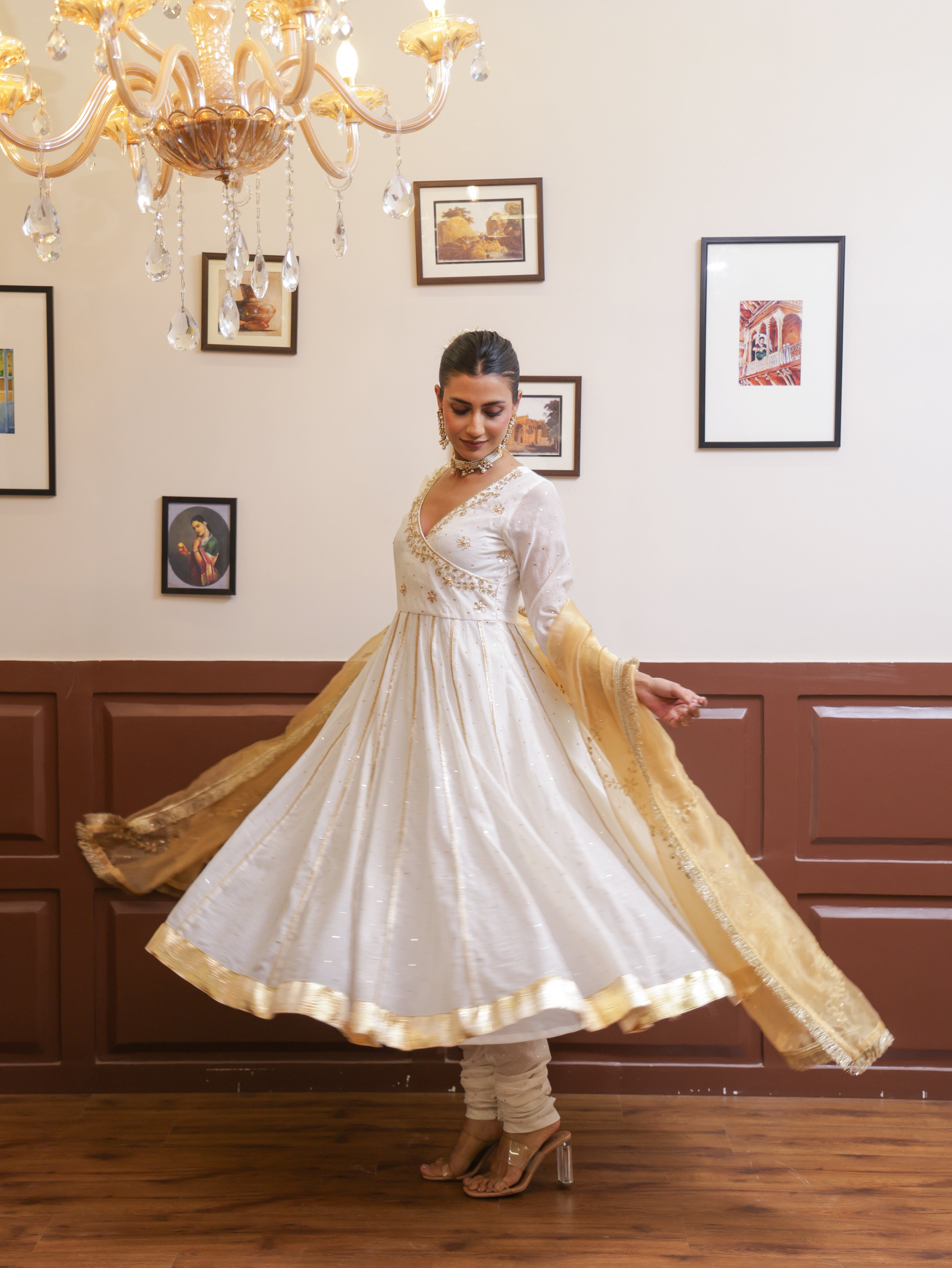 Falak White Mukesh Anarkali set