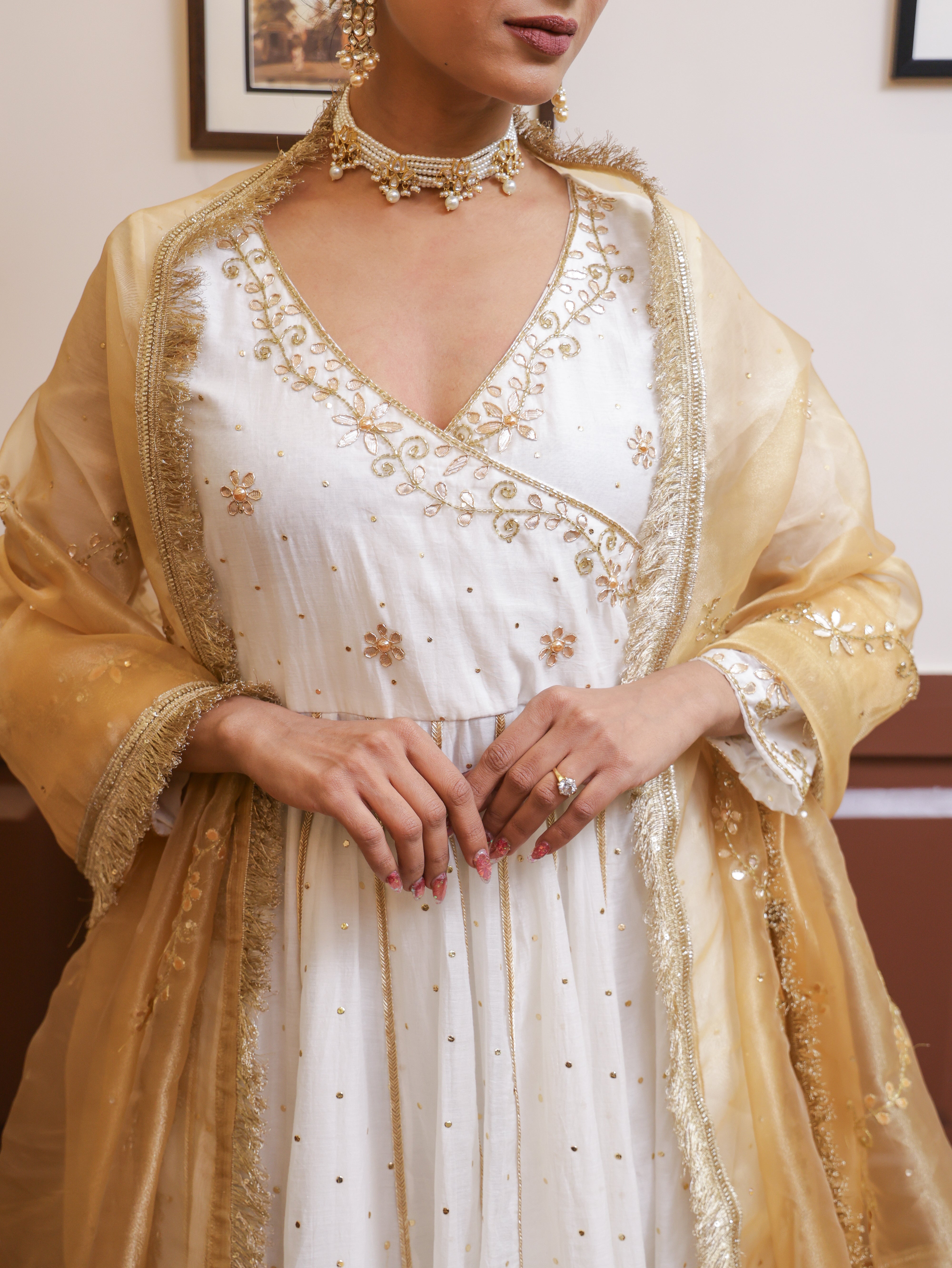 Falak White Mukesh Anarkali set