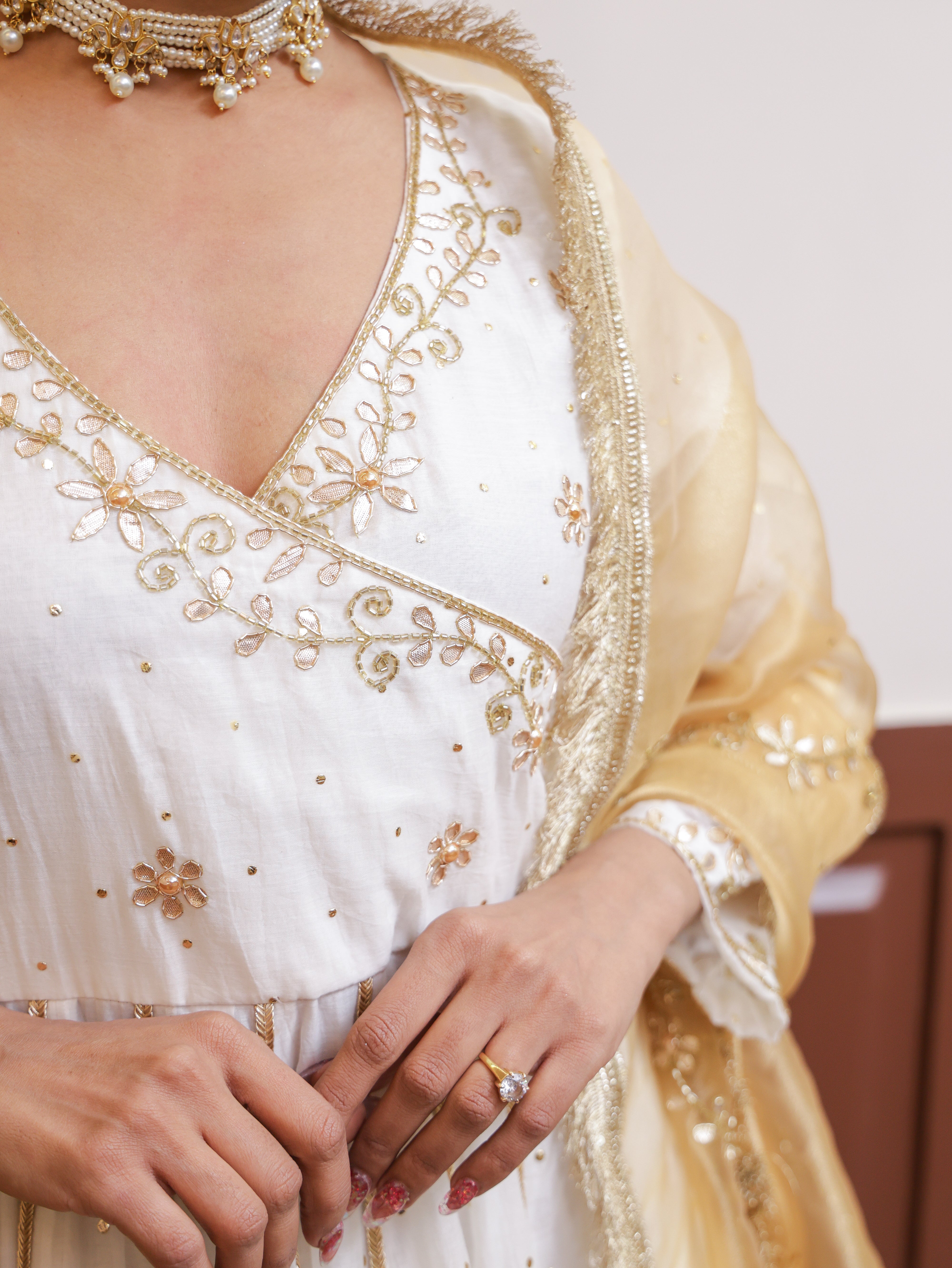 Falak White Mukesh Anarkali set