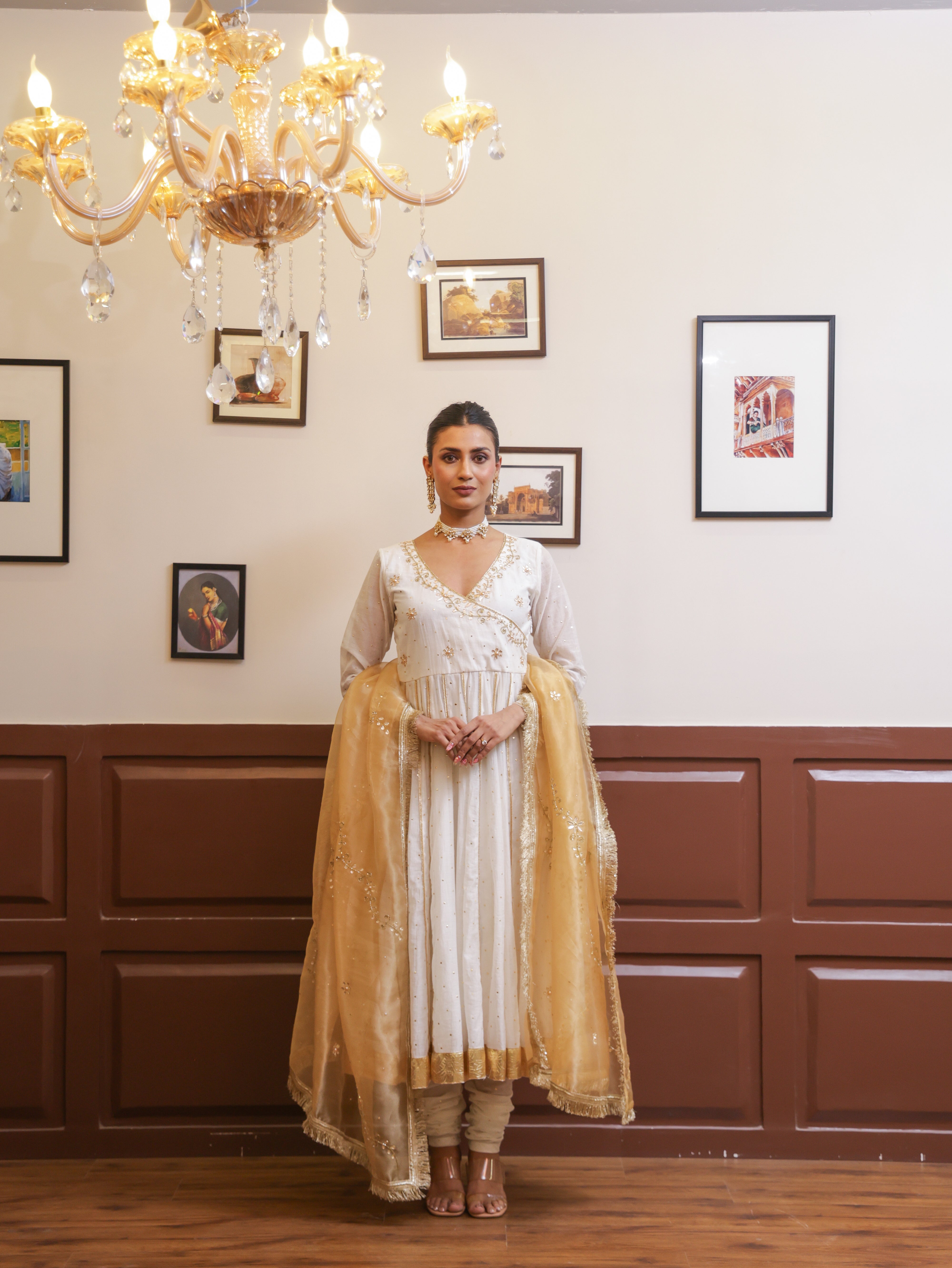 Falak White Mukesh Anarkali set