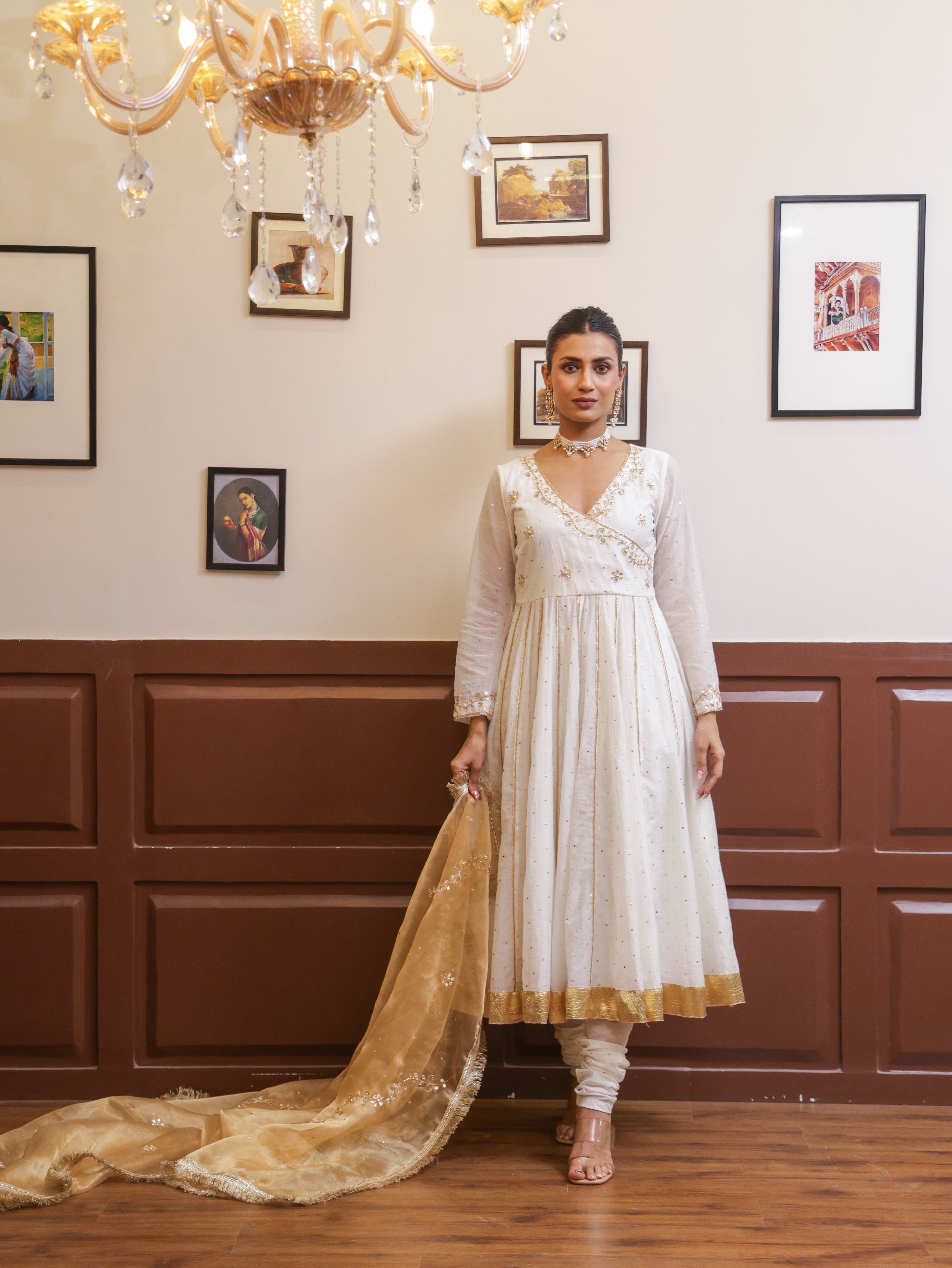 Falak White Mukesh Anarkali set
