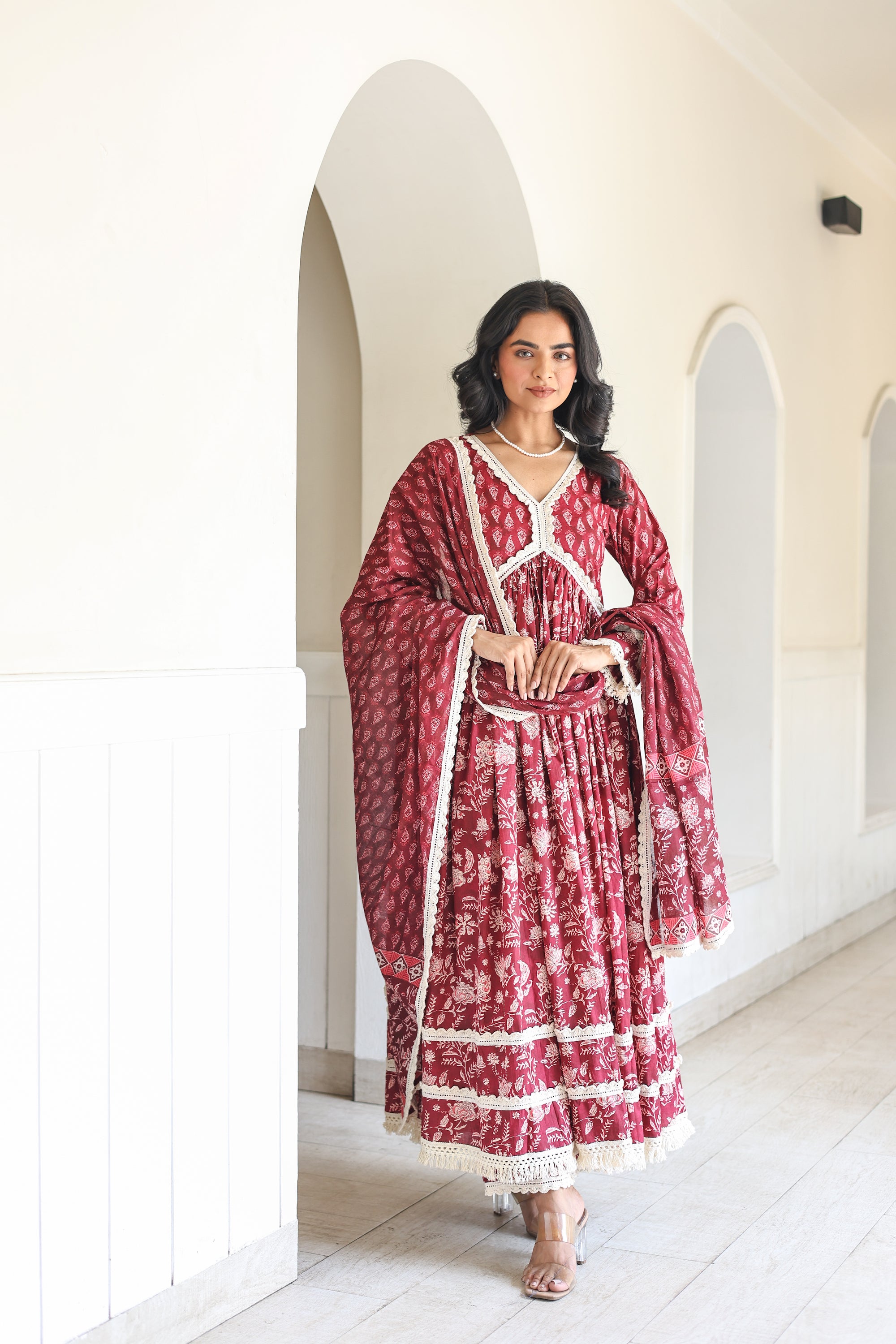 Maroon Anarkali Set