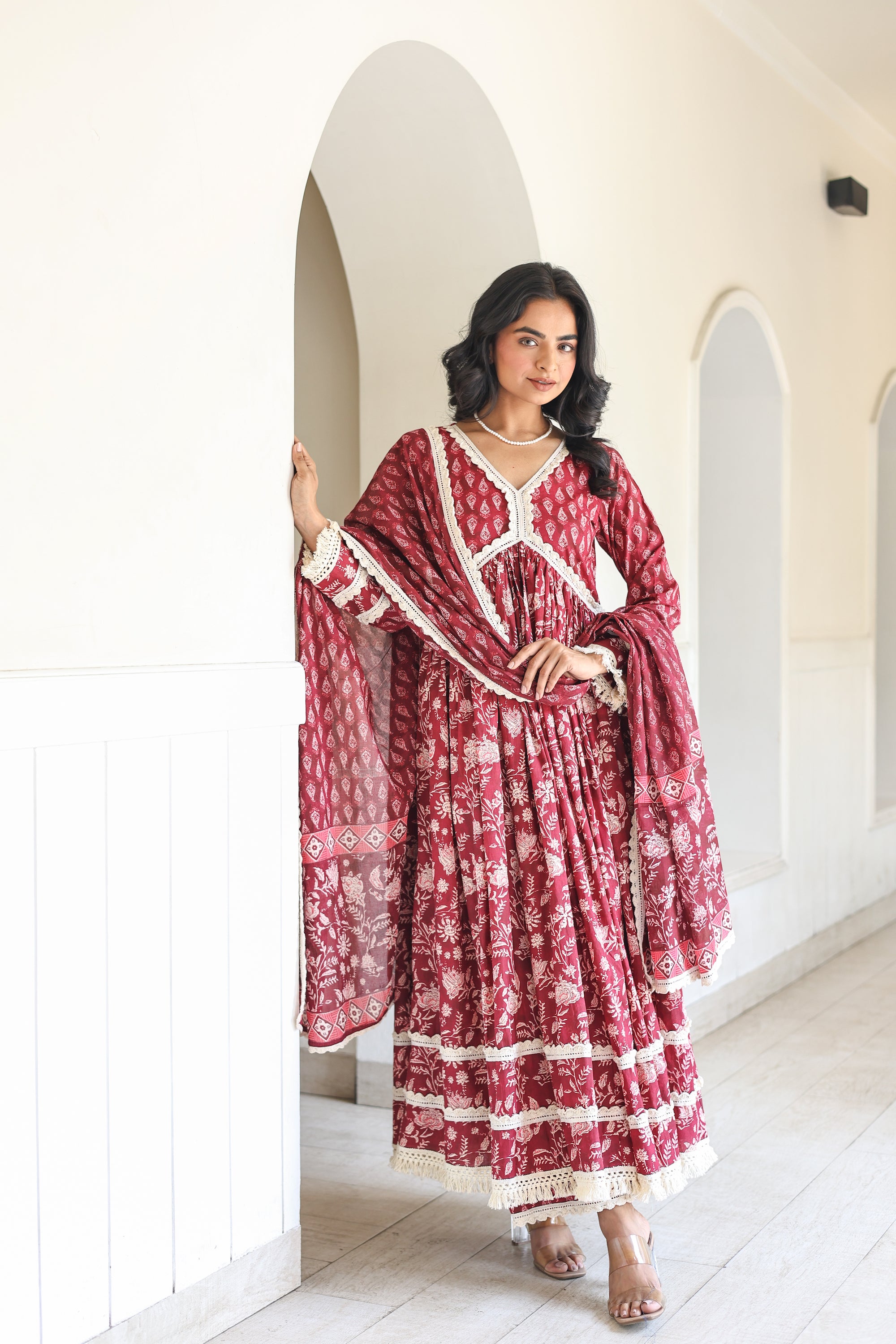 Maroon Anarkali Set
