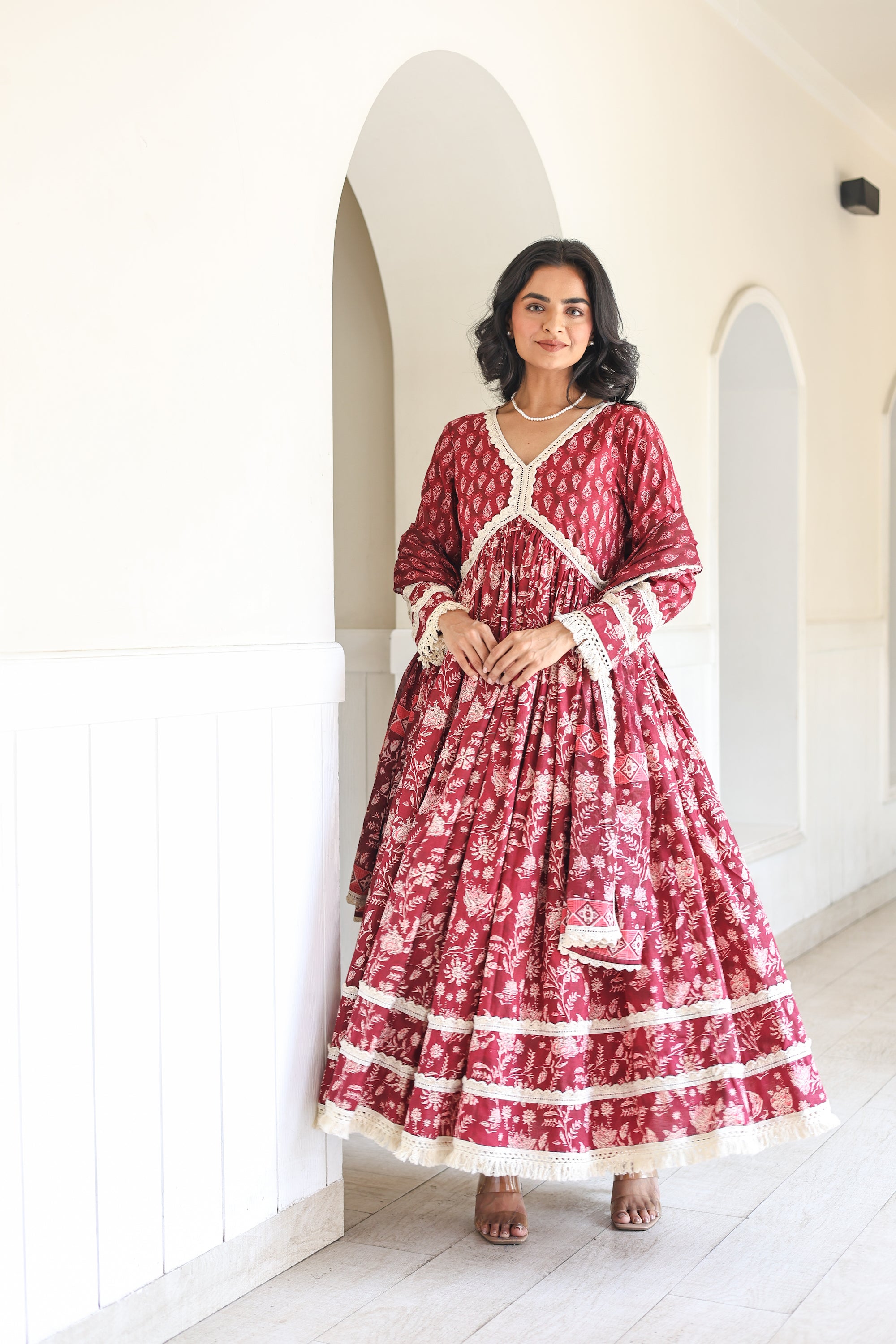 Maroon Anarkali Set