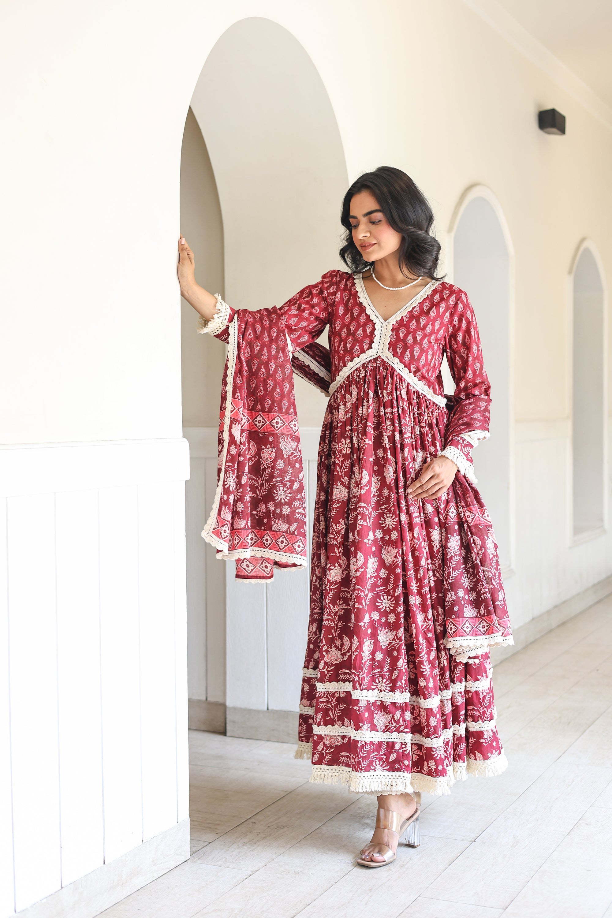 Maroon Anarkali Set
