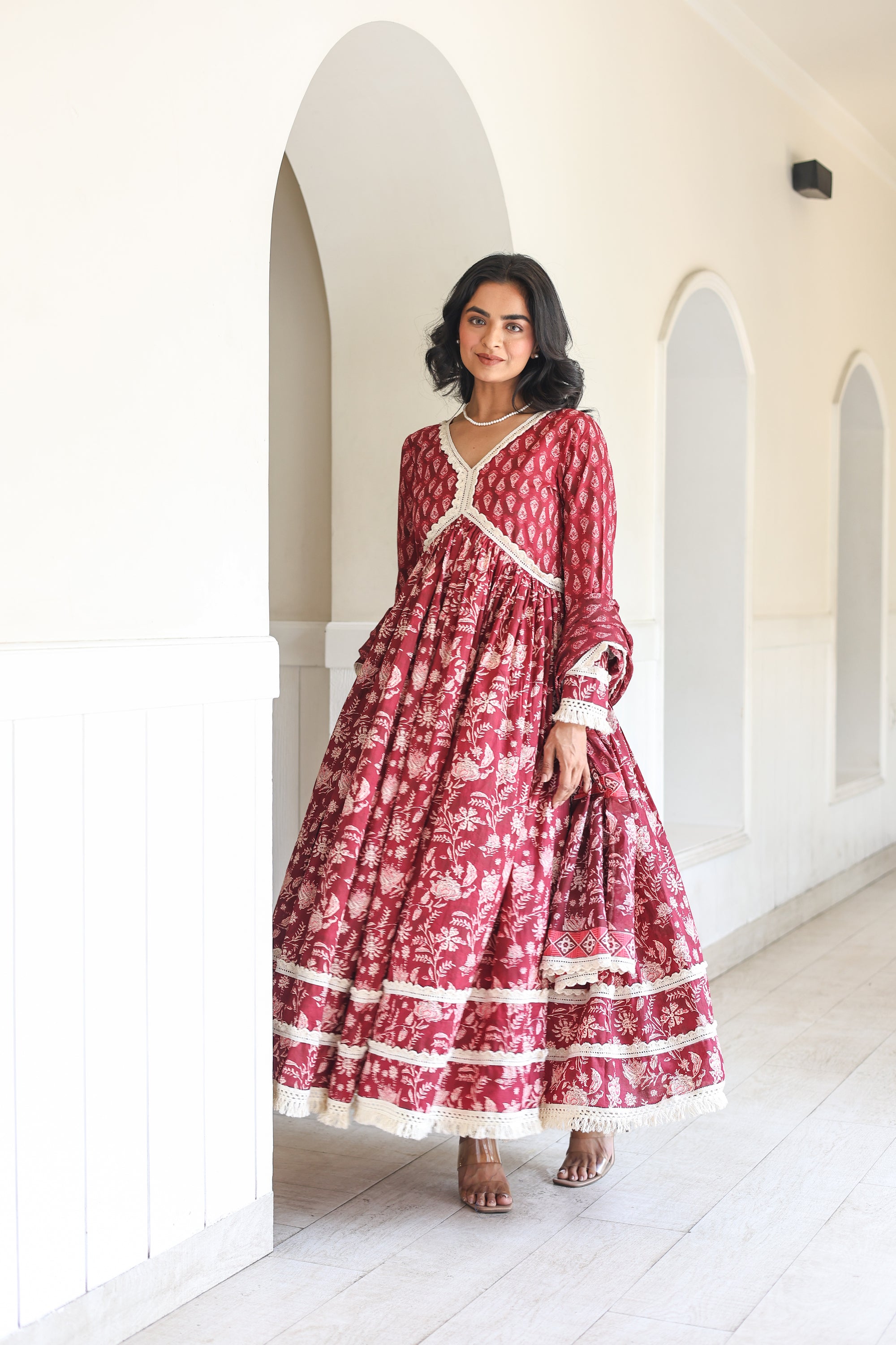 Maroon Anarkali Set