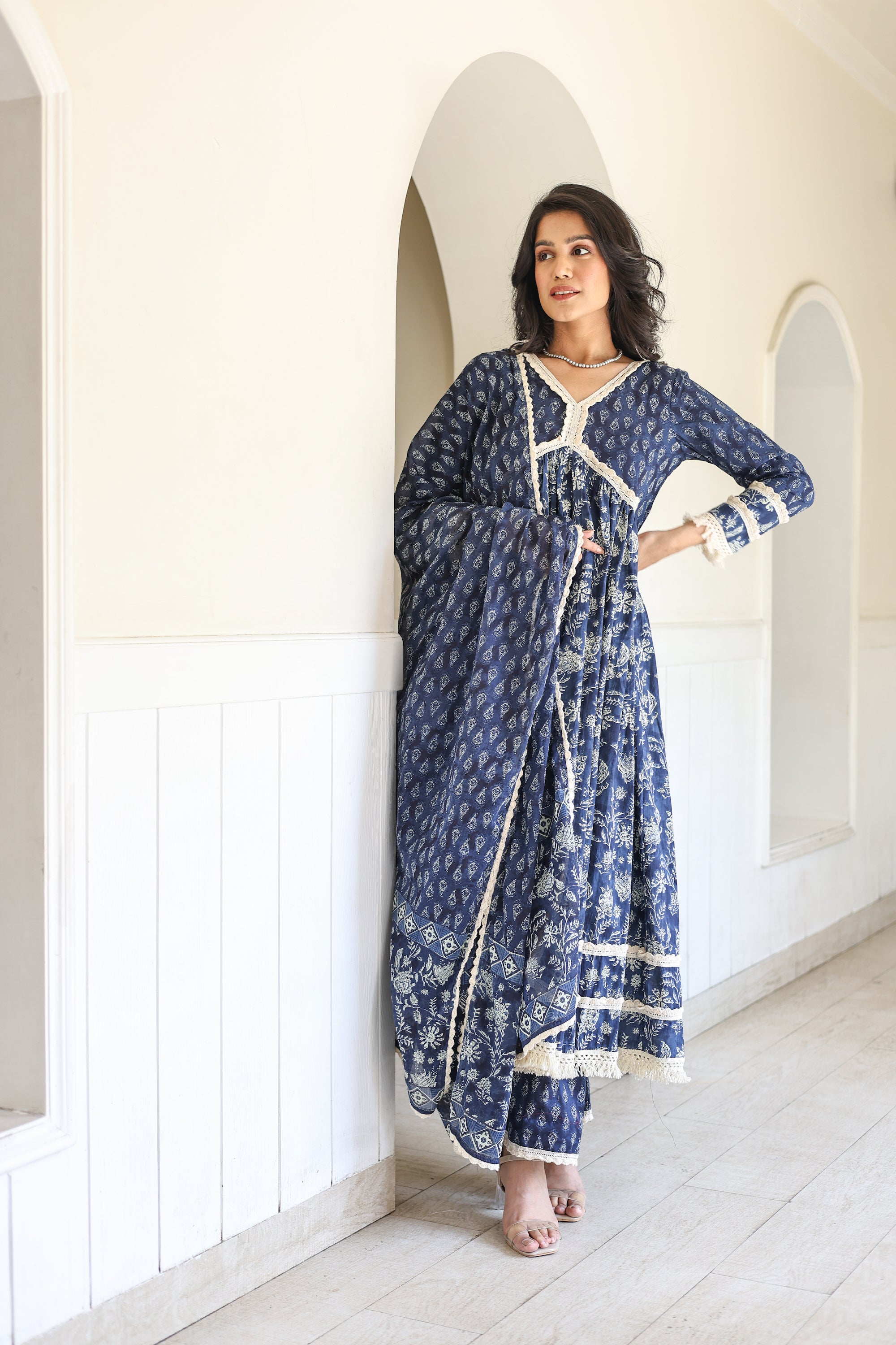 Indigo Anarkali Suit Set