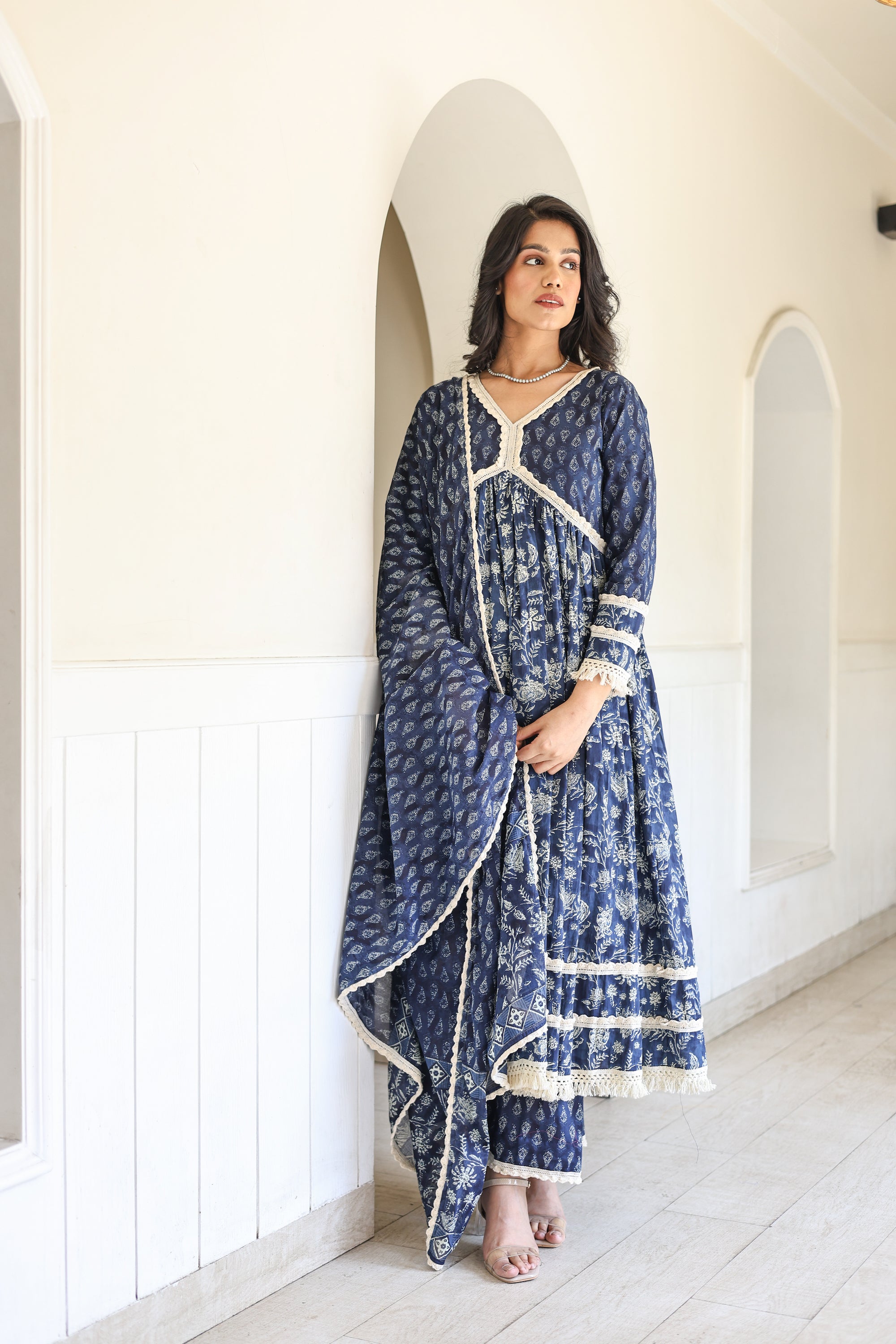 Indigo Anarkali Suit Set