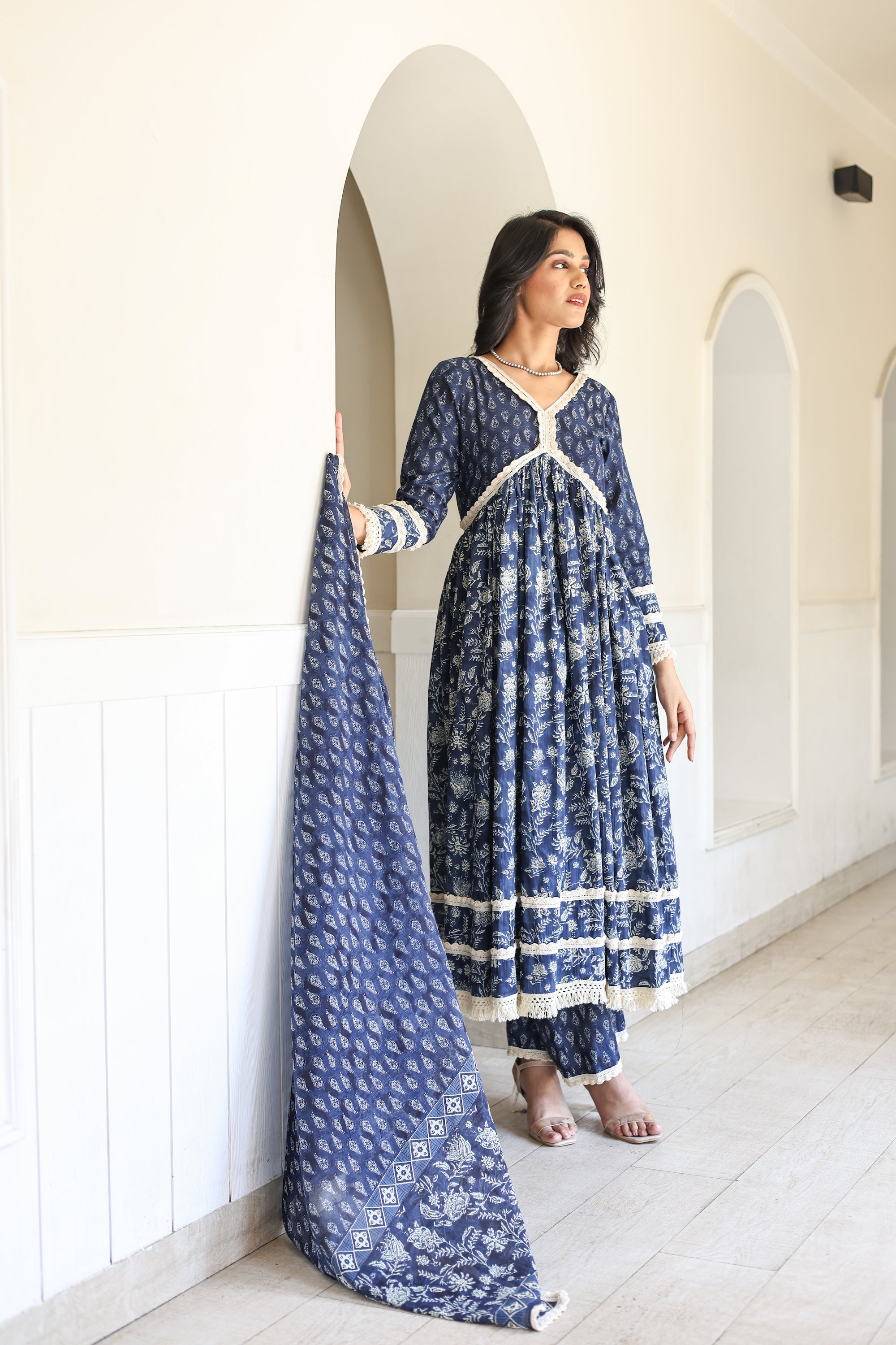 Indigo Anarkali Suit Set