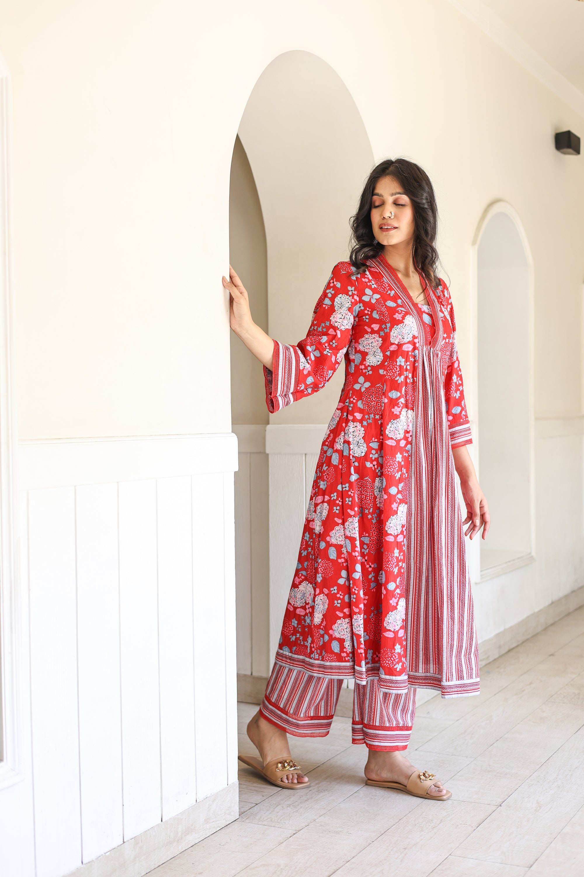 Red floral summer set