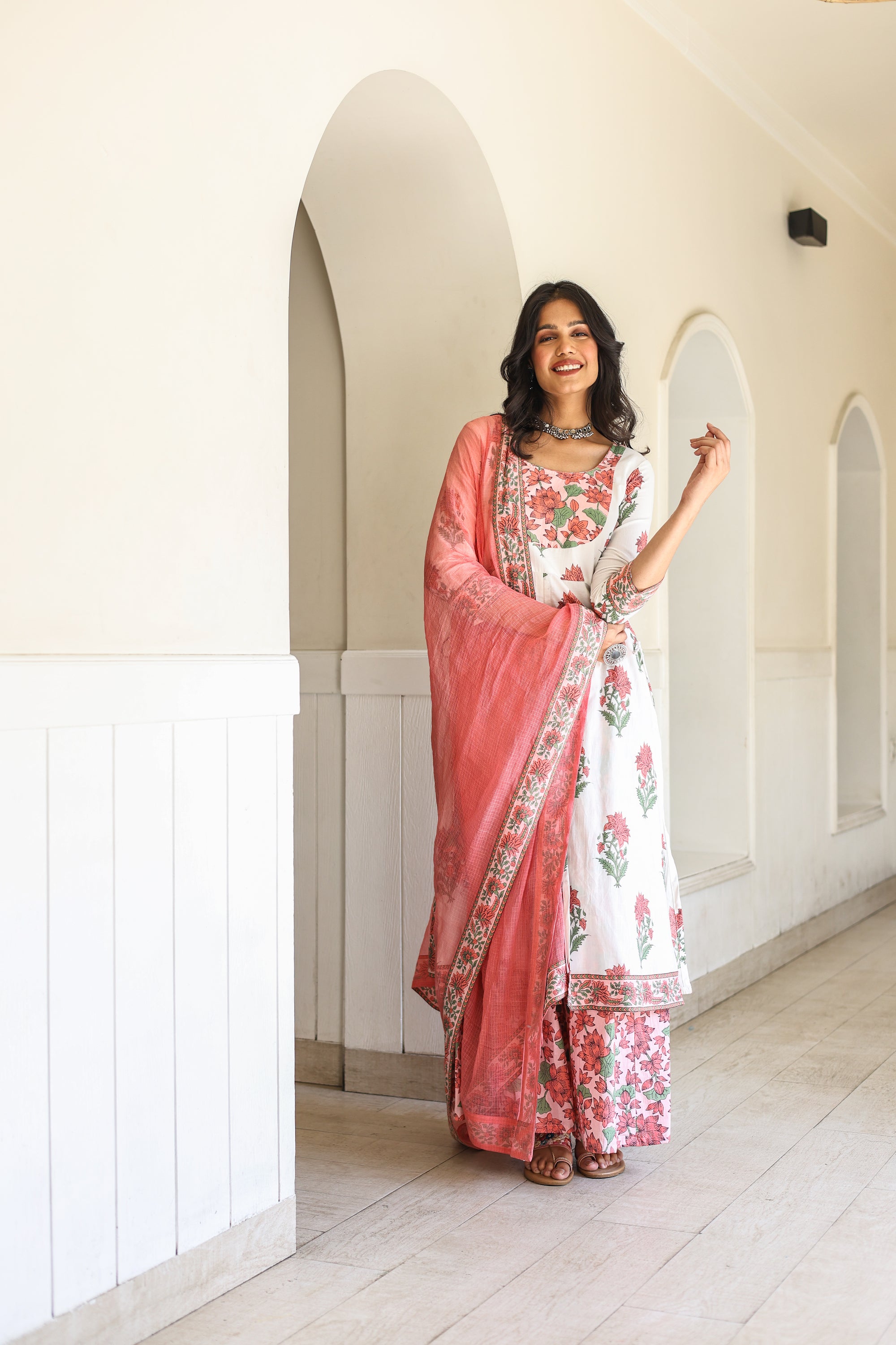 Lotus kalamkari Kalidar sharara set