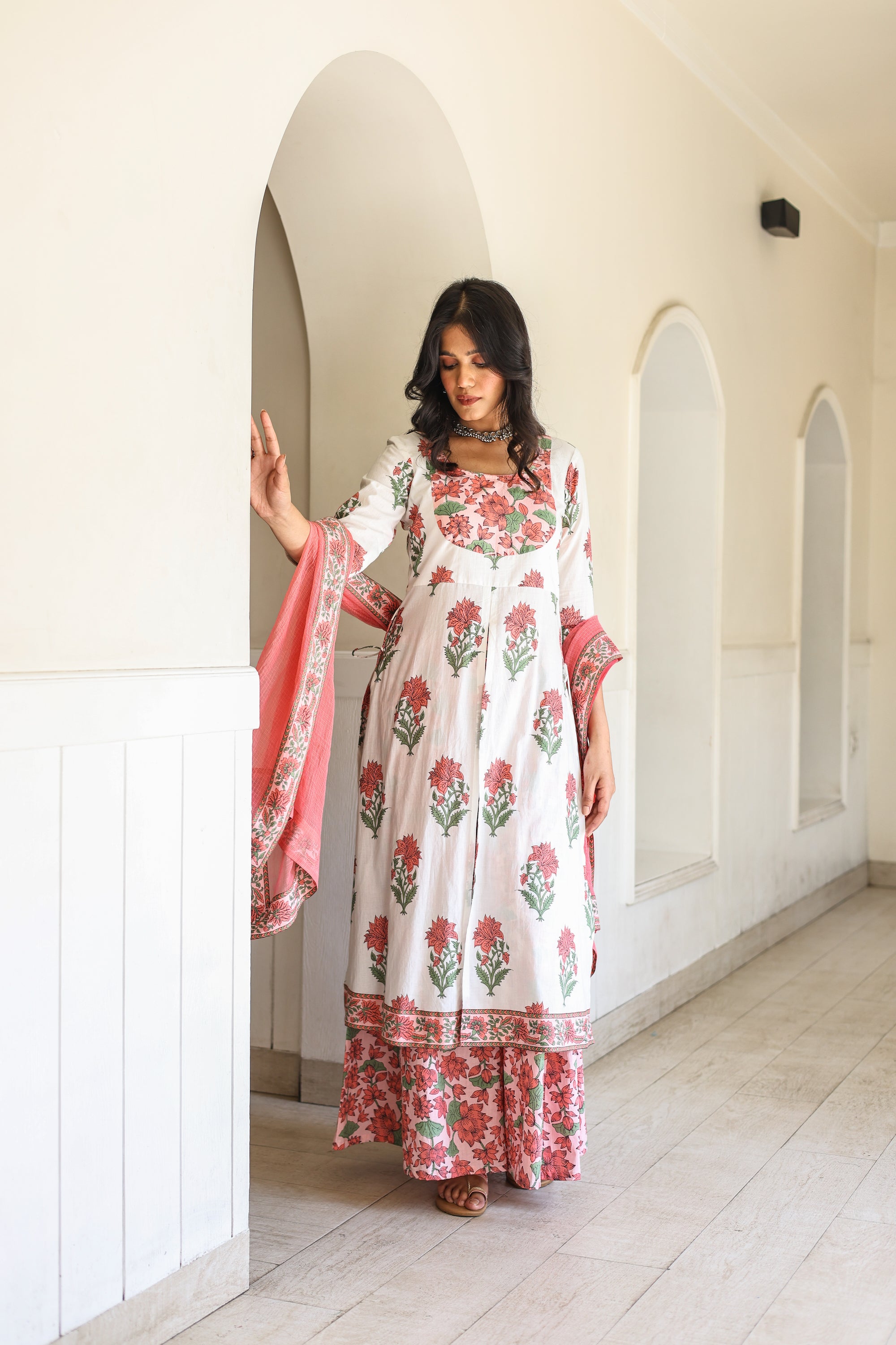 Lotus kalamkari Kalidar sharara set