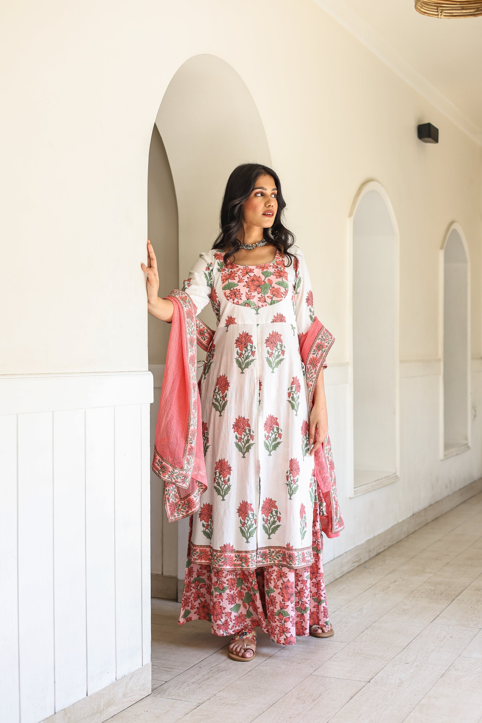 Lotus kalamkari Kalidar sharara set