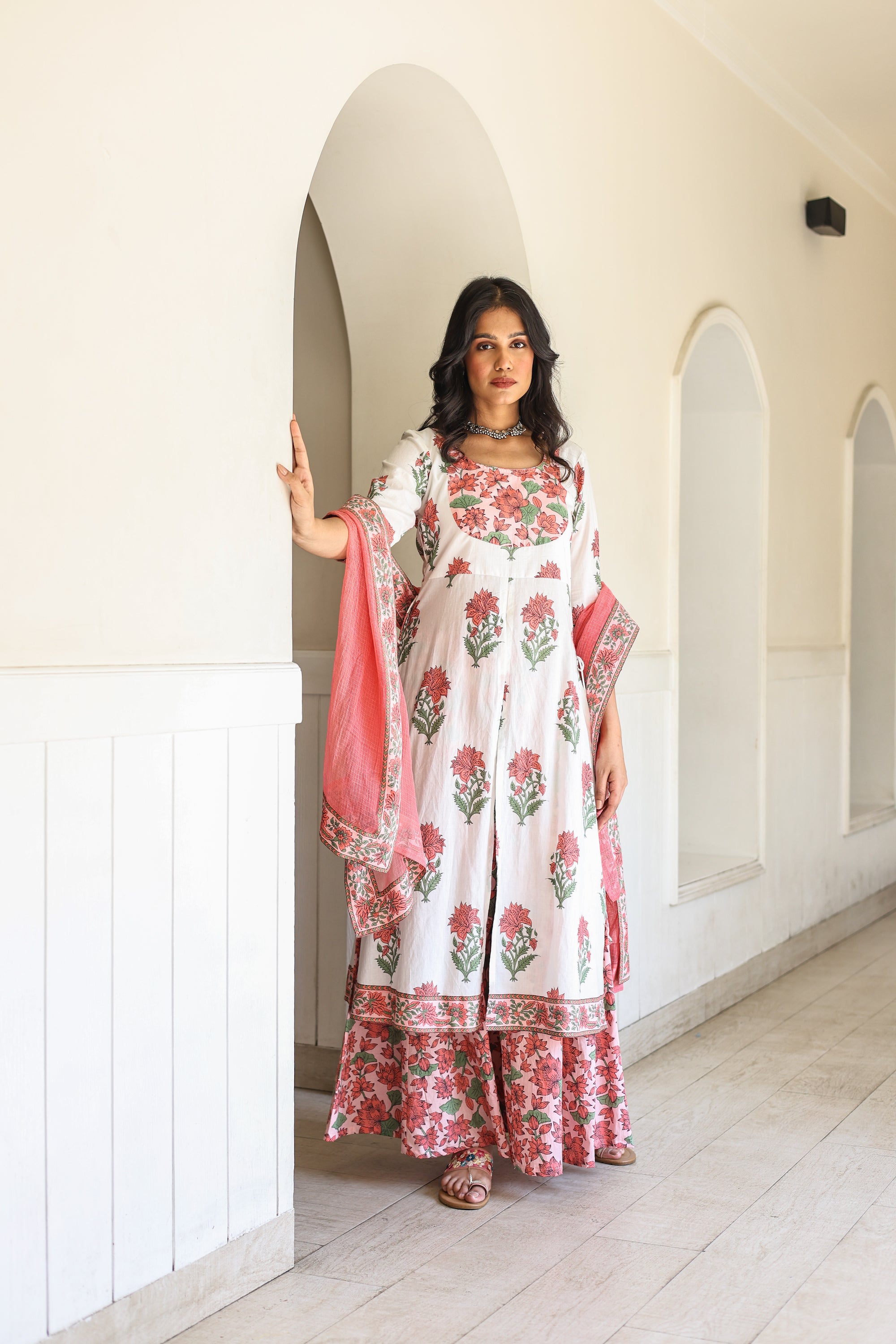 Lotus kalamkari Kalidar sharara set