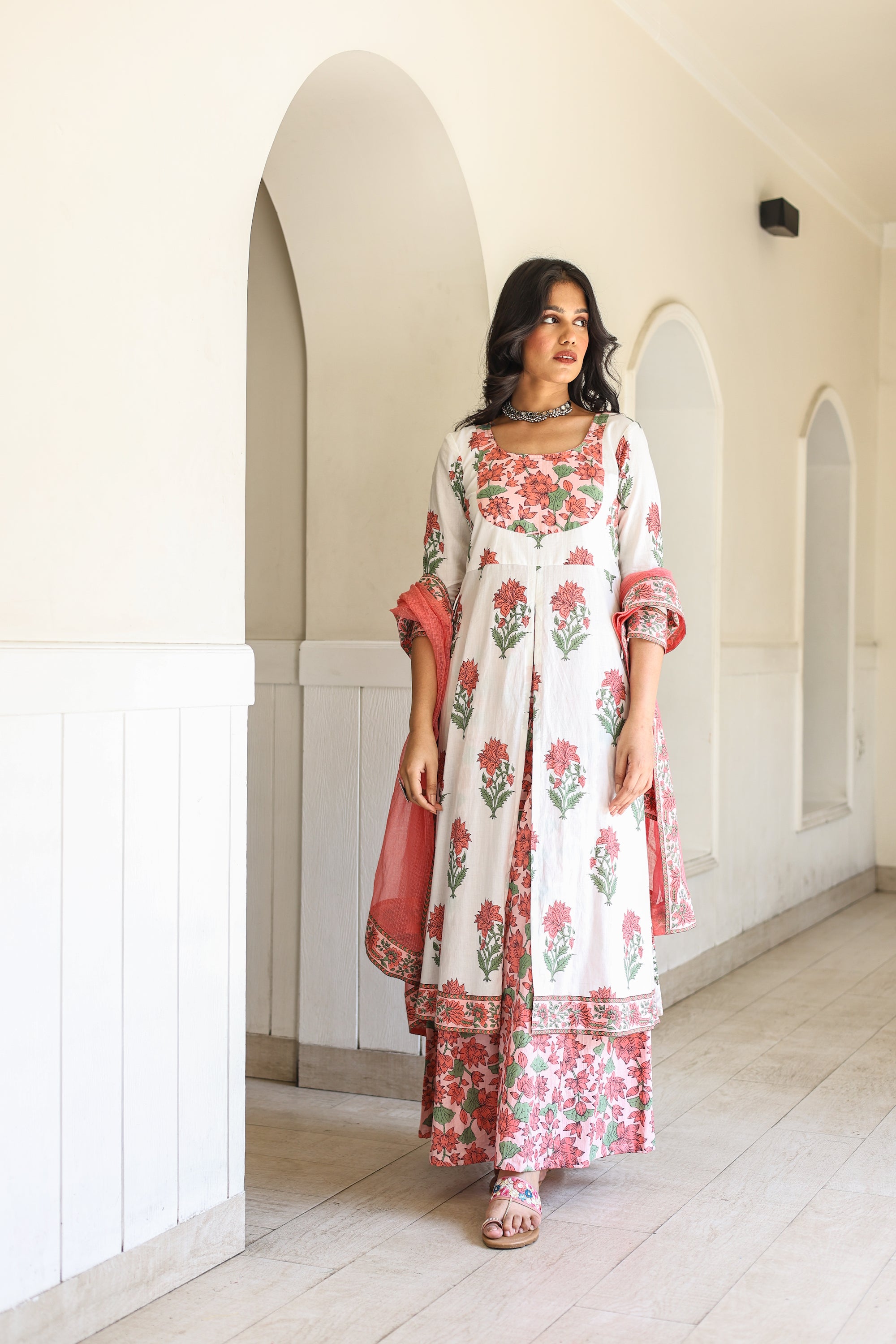 Lotus kalamkari Kalidar sharara set