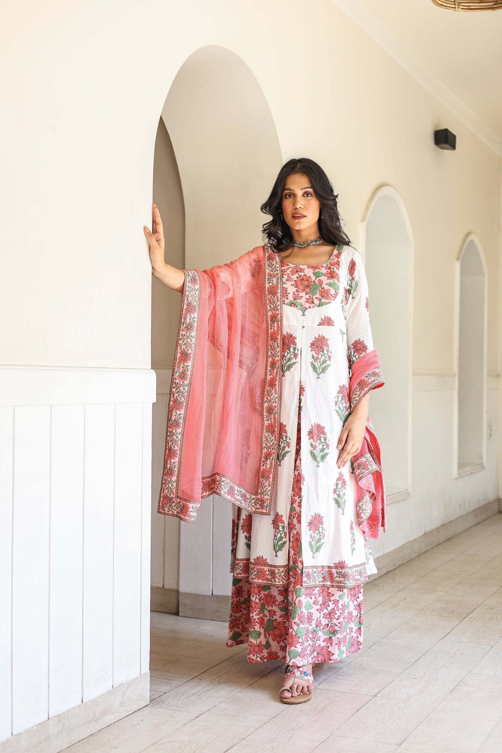 Lotus kalamkari Kalidar sharara set