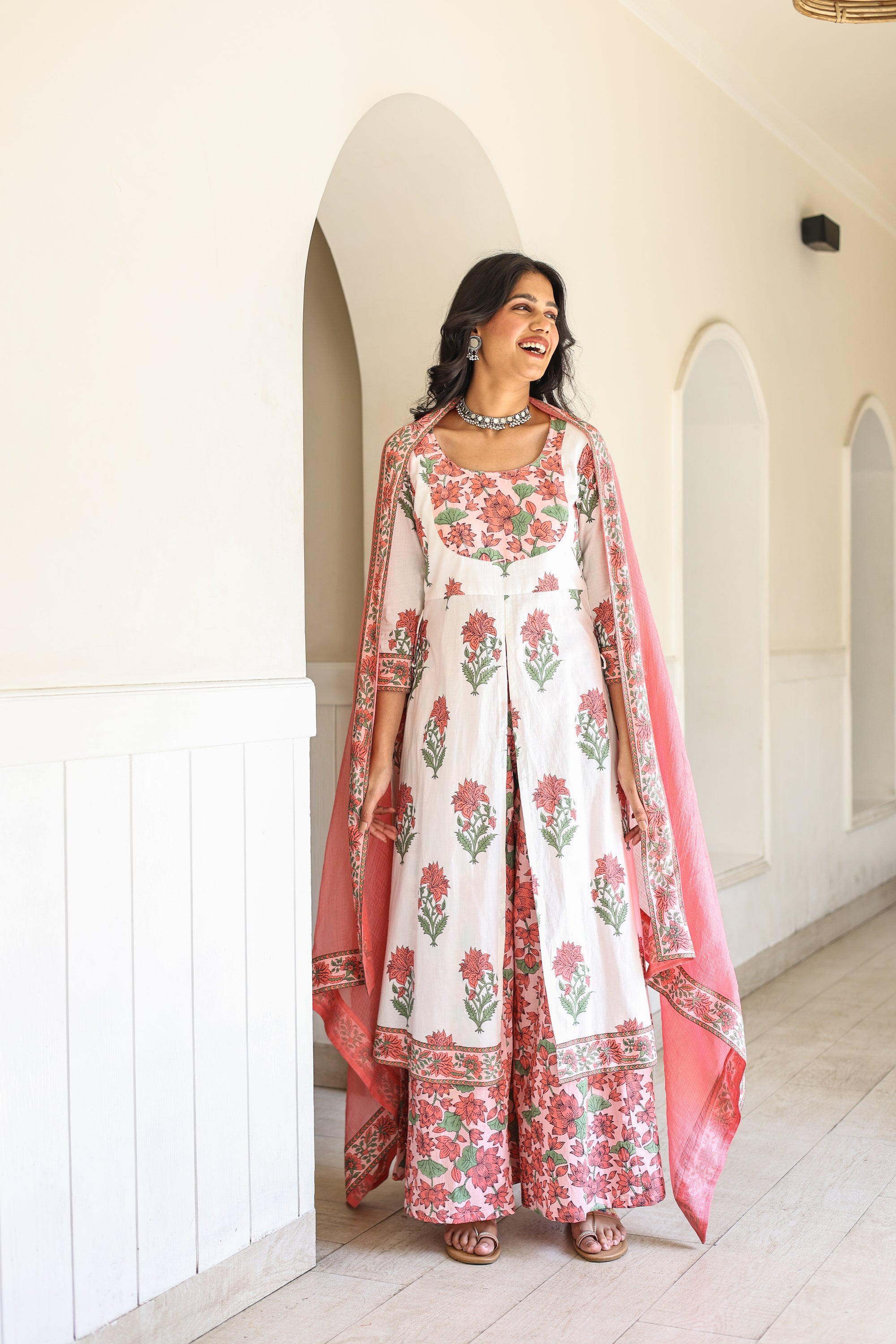 Lotus kalamkari Kalidar sharara set