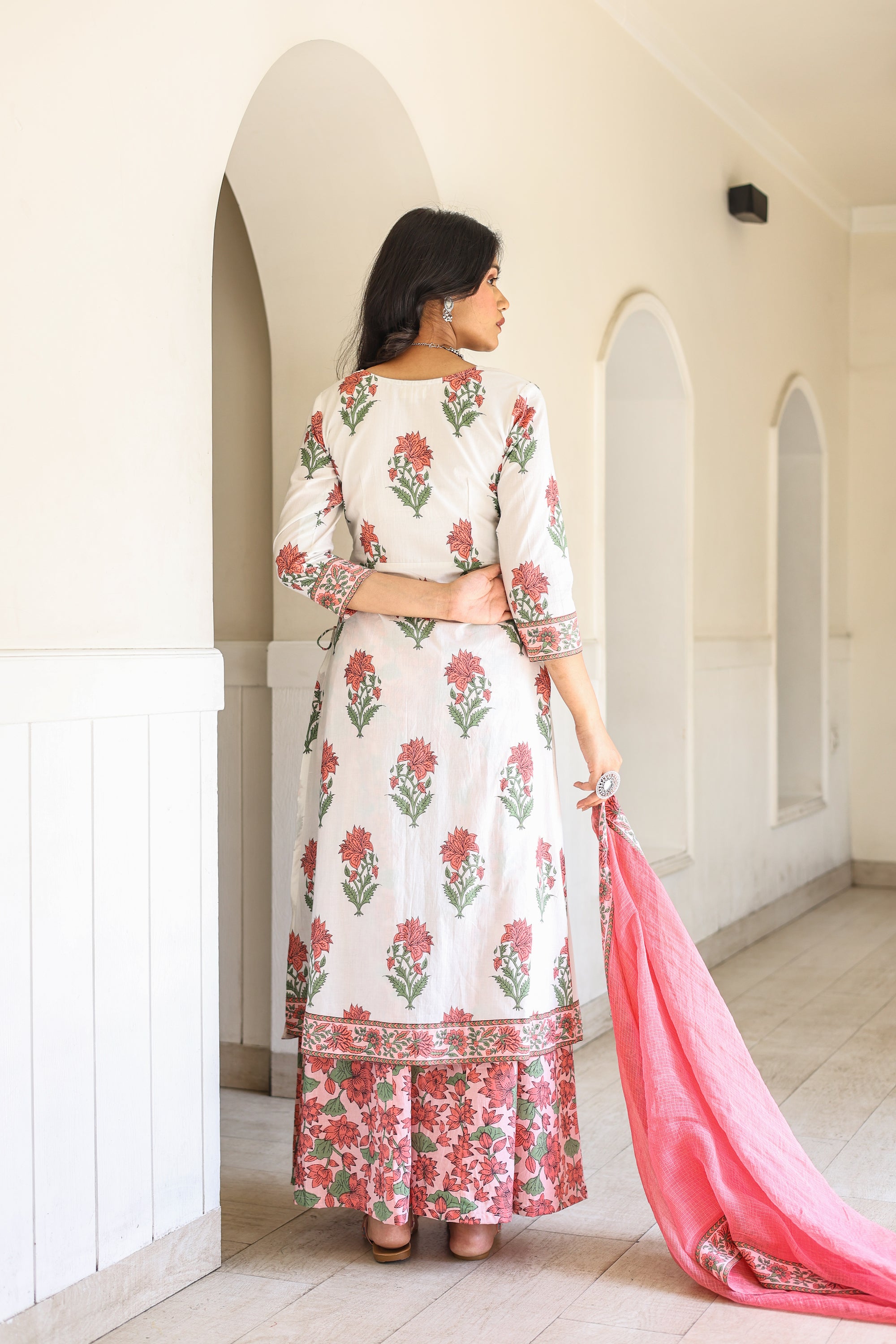 Lotus kalamkari Kalidar sharara set